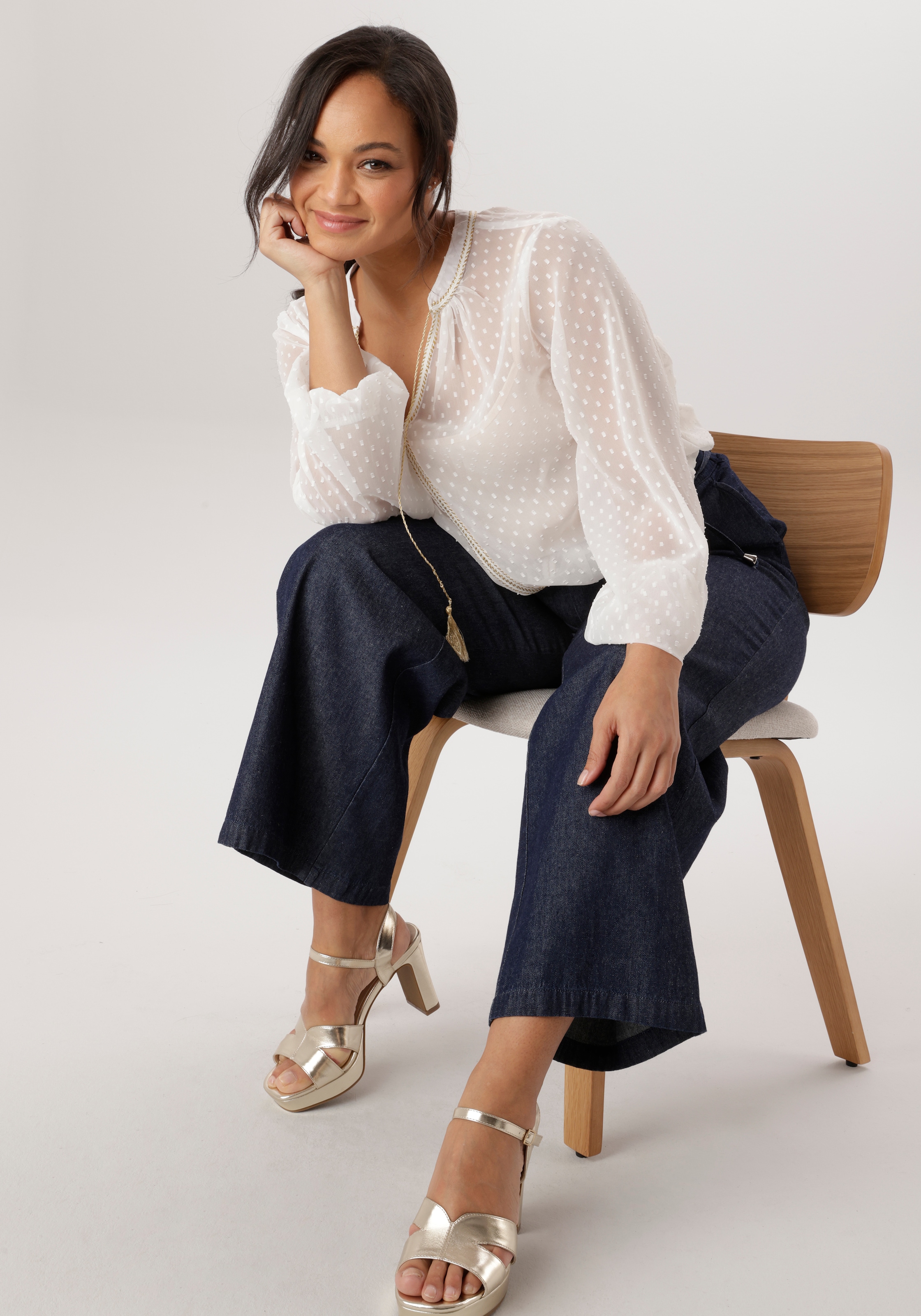 Aniston PLUS Schlupfbluse mit eingewebten Punkten - NEUE KOLLEKTION