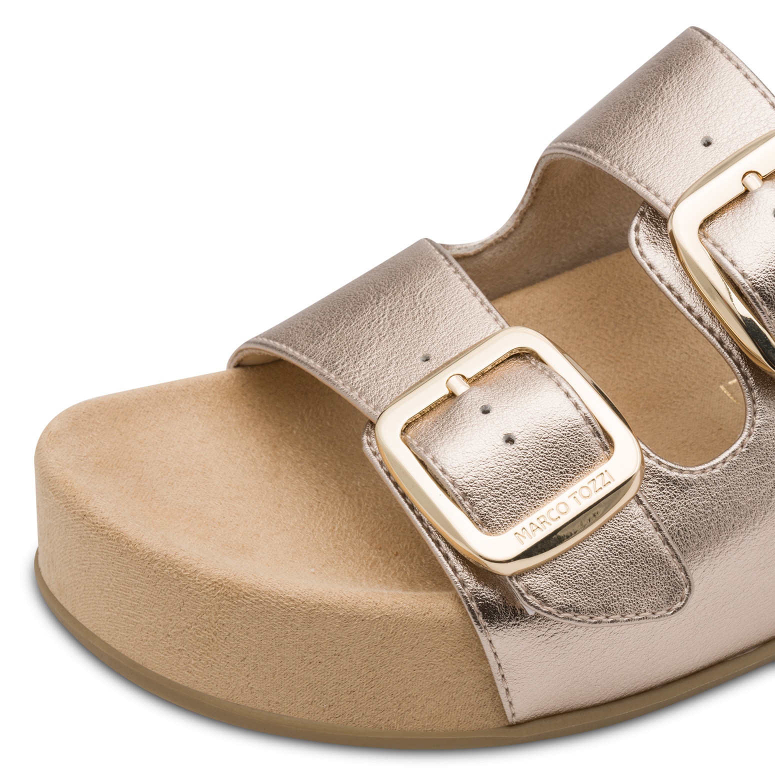 MARCO TOZZI Pantolette »CAPRIA«  Chaussure d'été, chaussure à enfiler avec logo embossé sur les boucles