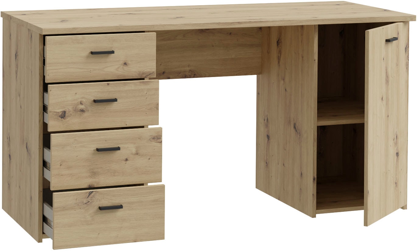 FORTE Schreibtisch »Goldsboro« mit 4 Schubladen, Soft-Close, Metallgriffe in schwarz, Breite 145 cm