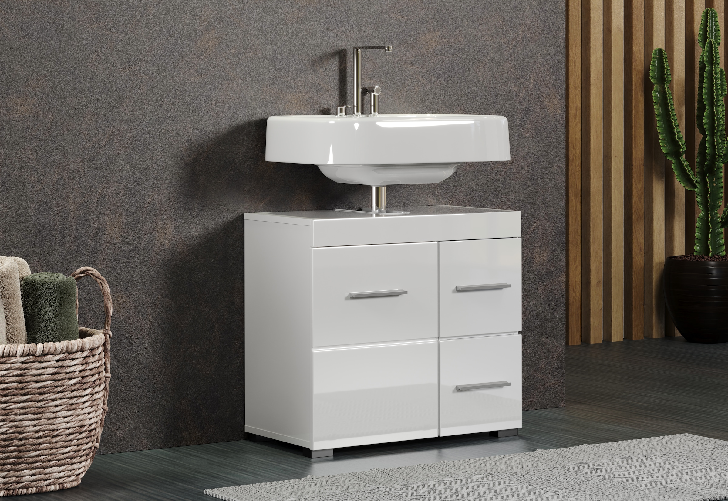 welltime Waschbeckenunterschrank »Avena« 1 Stk. tlg. Badezimmerschrank mit Tür & Schubkästen – (B/T/H) 60/34/56 cm