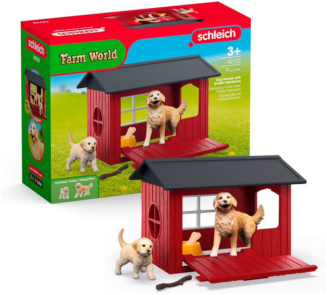 Image of Schleich Spielwelt "FARM WORLD, Hundehütte mit Goldenretrievern (42722)"
