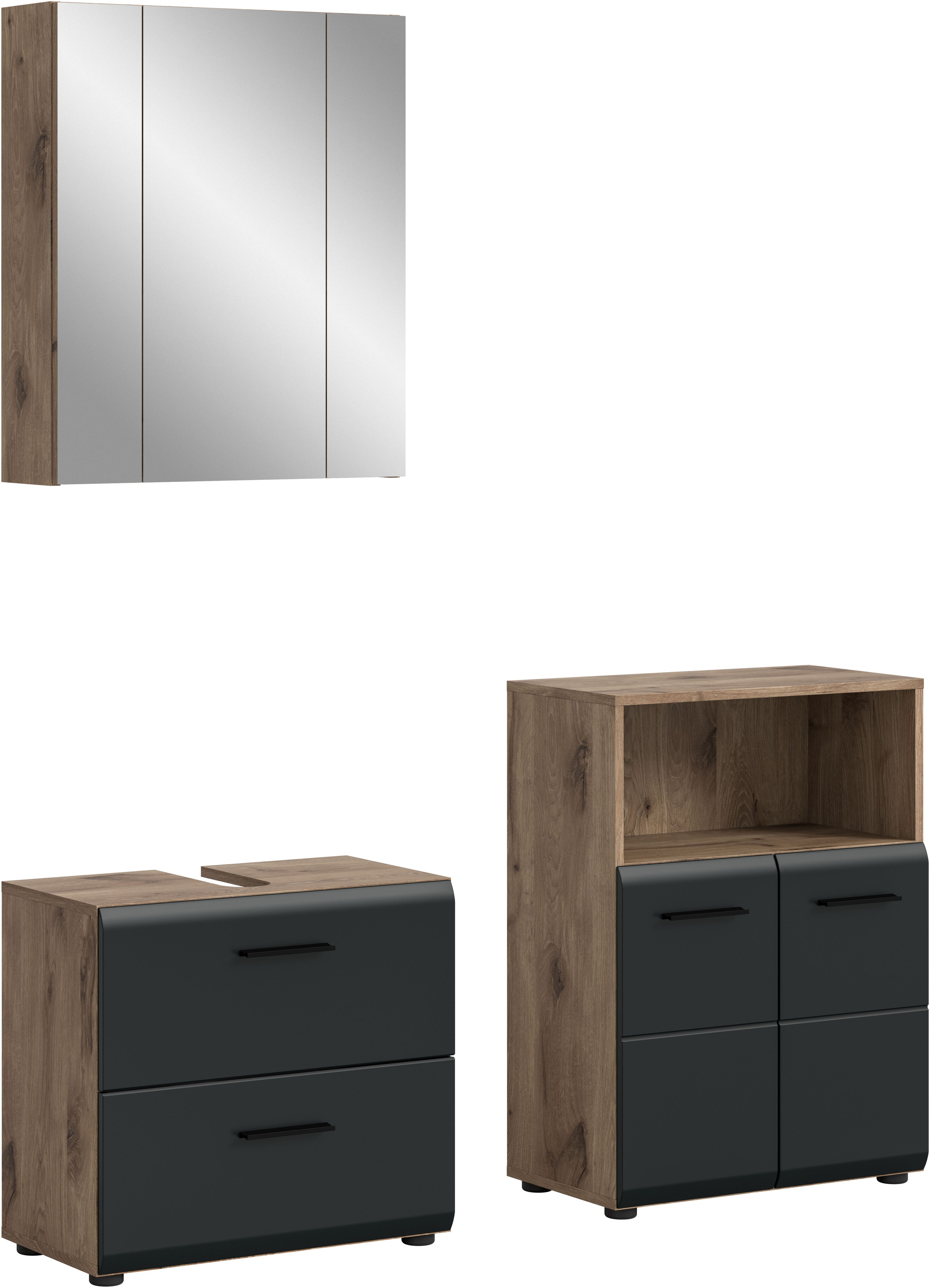 Image of welltime Badmöbel-Set "FLORENZ, 3-teilige Badkombination, hochwertige MDF-Front" Set, best. aus: Waschbeckenunterschrank, Spiegelschrank, Midischrank breit, 3 Stk. tlg.
