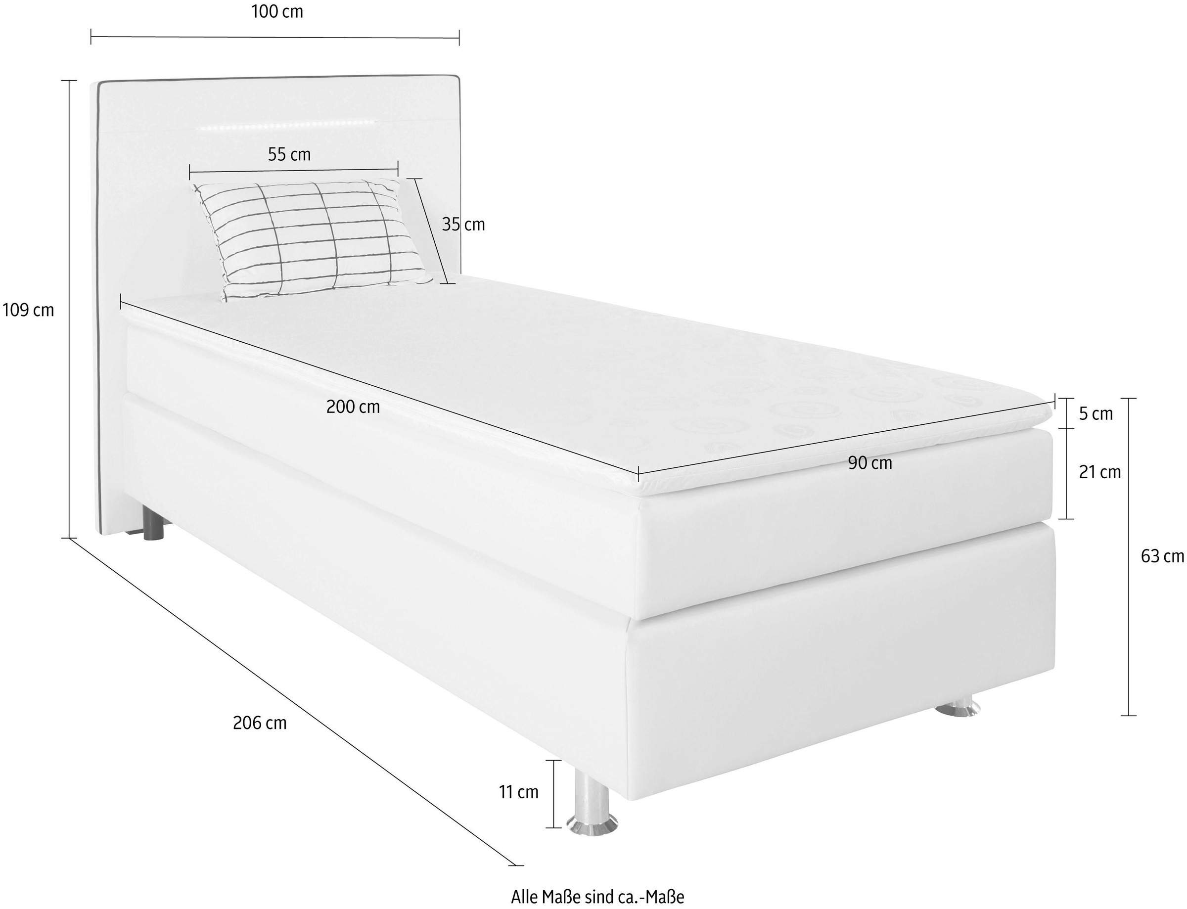 COLLECTION AB Boxspringbett »London, inklusive Topper und Kissen, mit LED-Beleuchtung« Boxspringbett erhältlich in 90cmx200cm, 140cmx200cm & 180cmx200cm