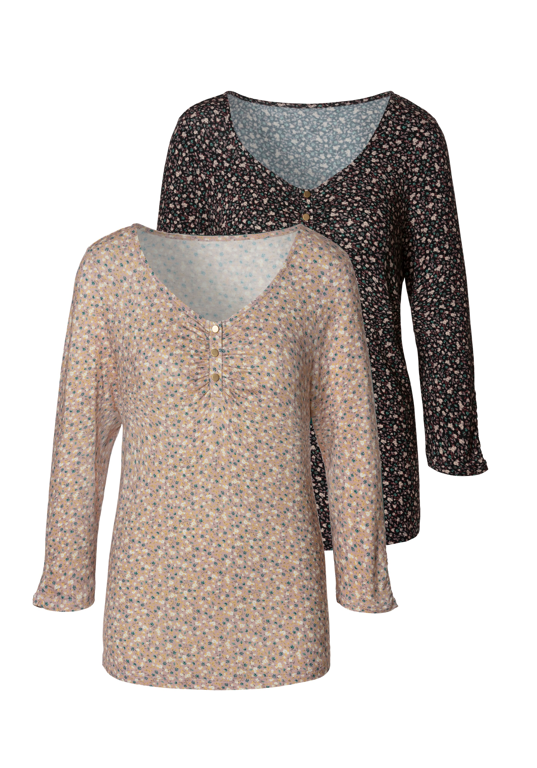 Image of Vivance 3/4-Arm-Shirt, (2er-Pack), mit modischen Metallknöpfen am Ausschnitt bei Ackermann Versand Schweiz