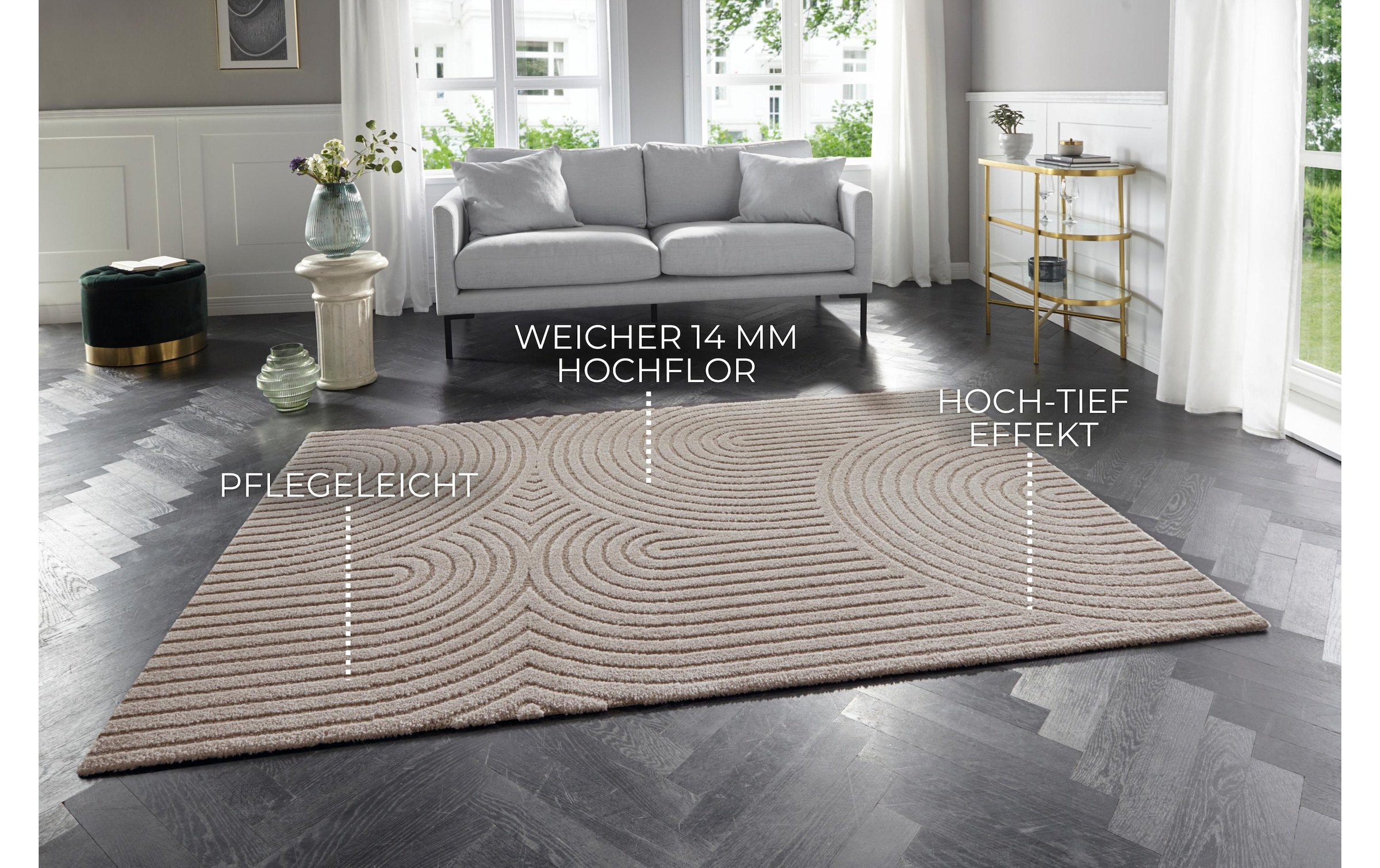 ELLE DECORATION Teppich »Panglao« rechteckig 14 mm Höhe Boho Design, Kurzflor, 3D Optik, Skandinavisch, Wohnzimmer