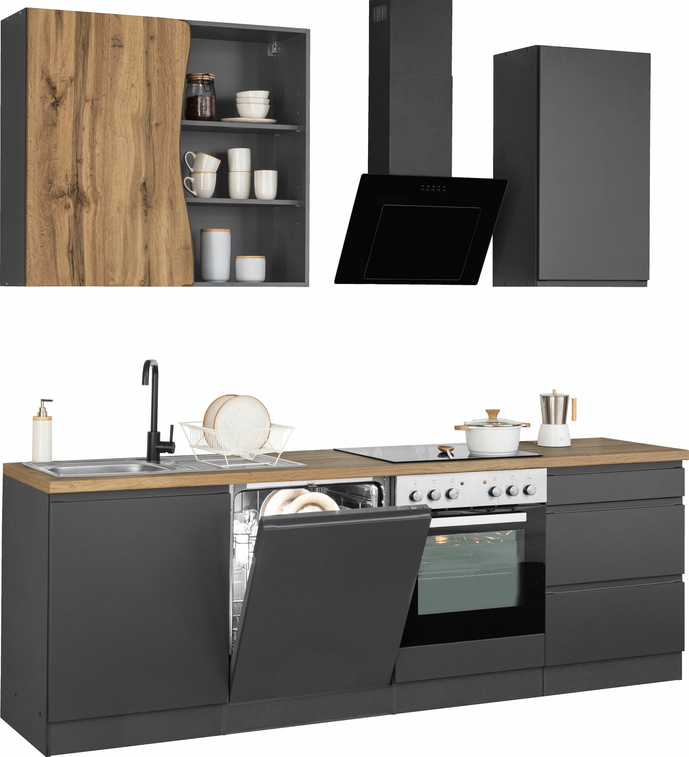 KOCHSTATION Kitchenette »KS-Bruneck« largeur 240cm, avec ou sans appareils électriques, façades MDF de haute qualité