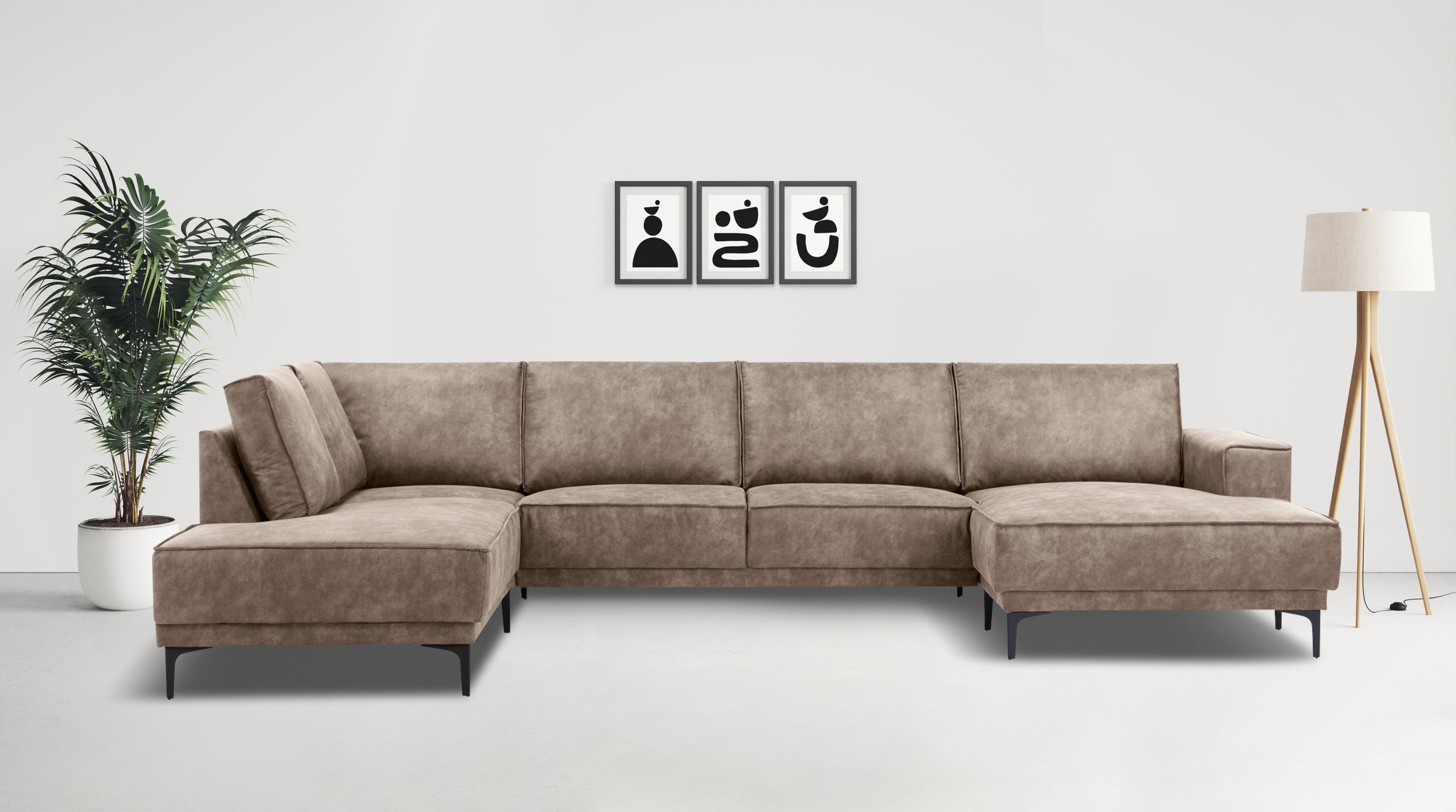 Image of GOODproduct Wohnlandschaft "OLAND Luxus-Microfaser U-Form, XXL, B: 345 cm, Skandi-Design" U-Form, 345 cm, Wellenunterfederung, Skandi-Design, Metallfüsse