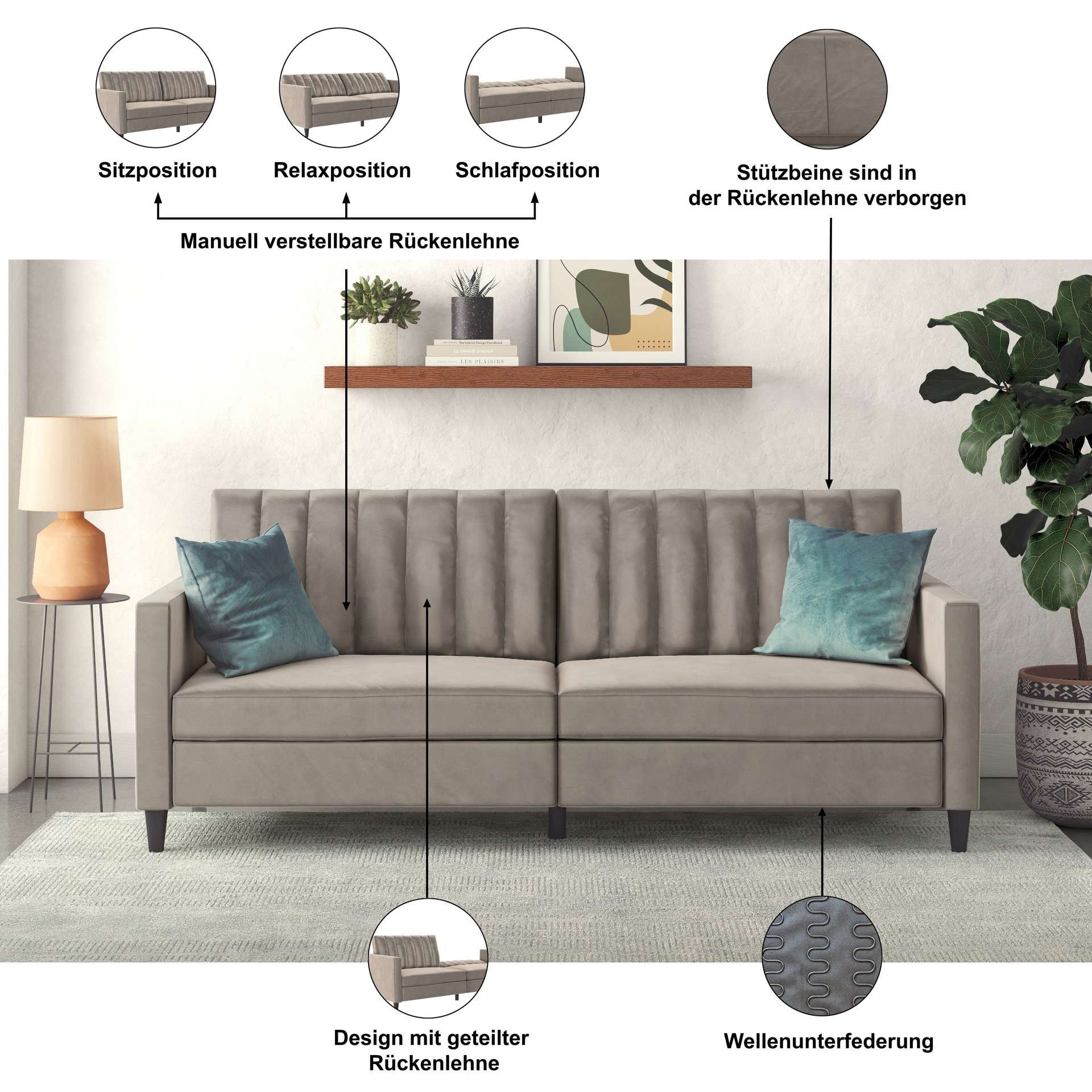 Dorel Home 3-places »Celine« dossier en 2 parties, réglable en 3 positions, hauteur d'assise 43 cm