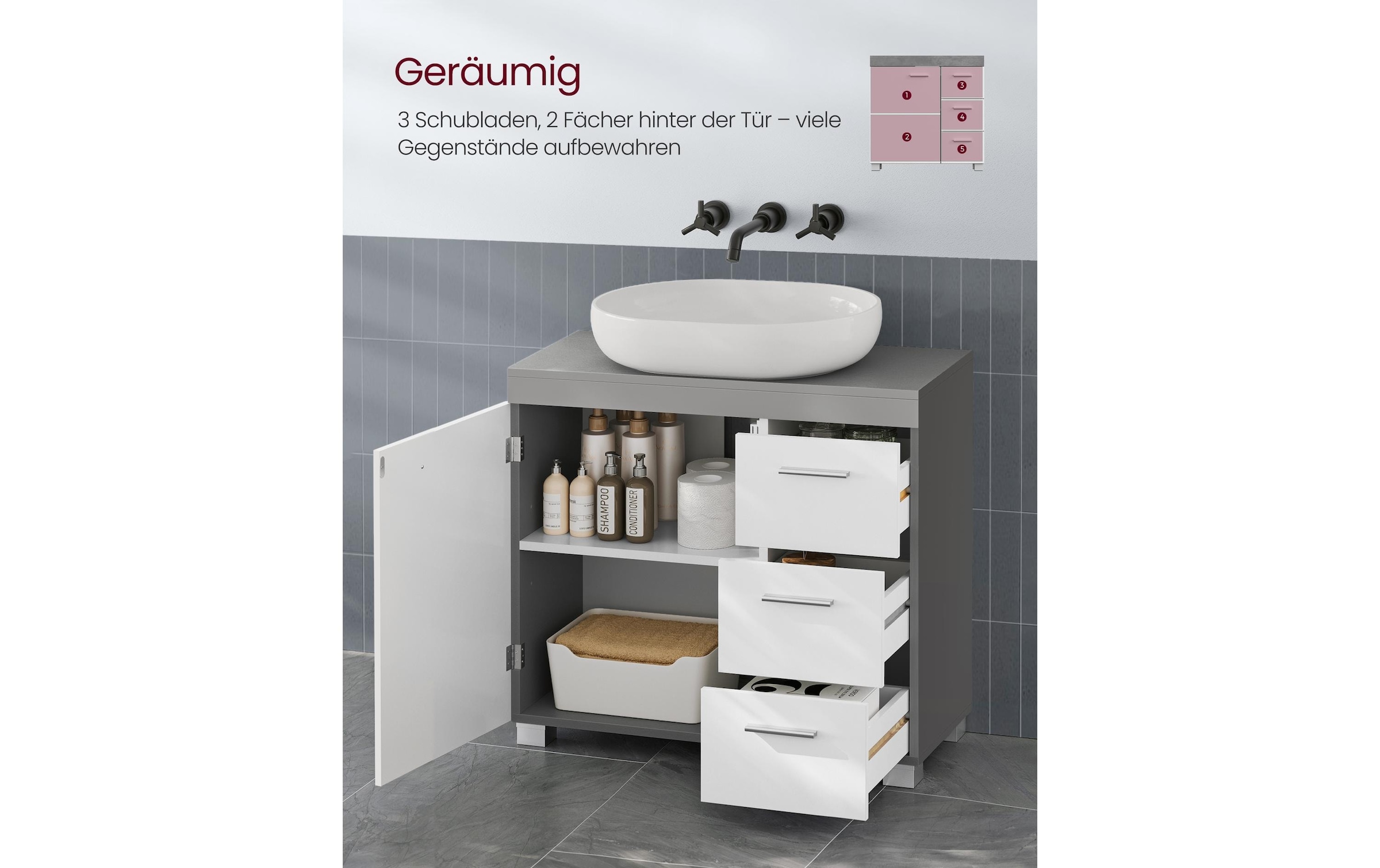 VASAGLE Waschbeckenunterschrank »64 x 70 cm«