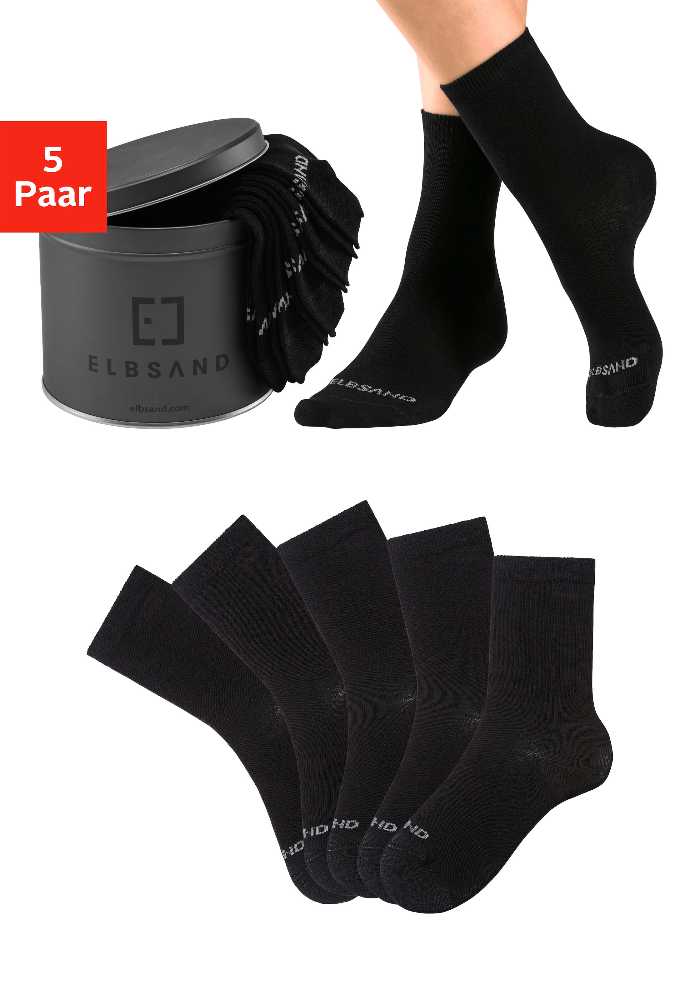 Image of Elbsand Socken "Damensocken für Business und Freizeit" Dose, 5 Stk. tlg. verpackt in praktischer Metalldose