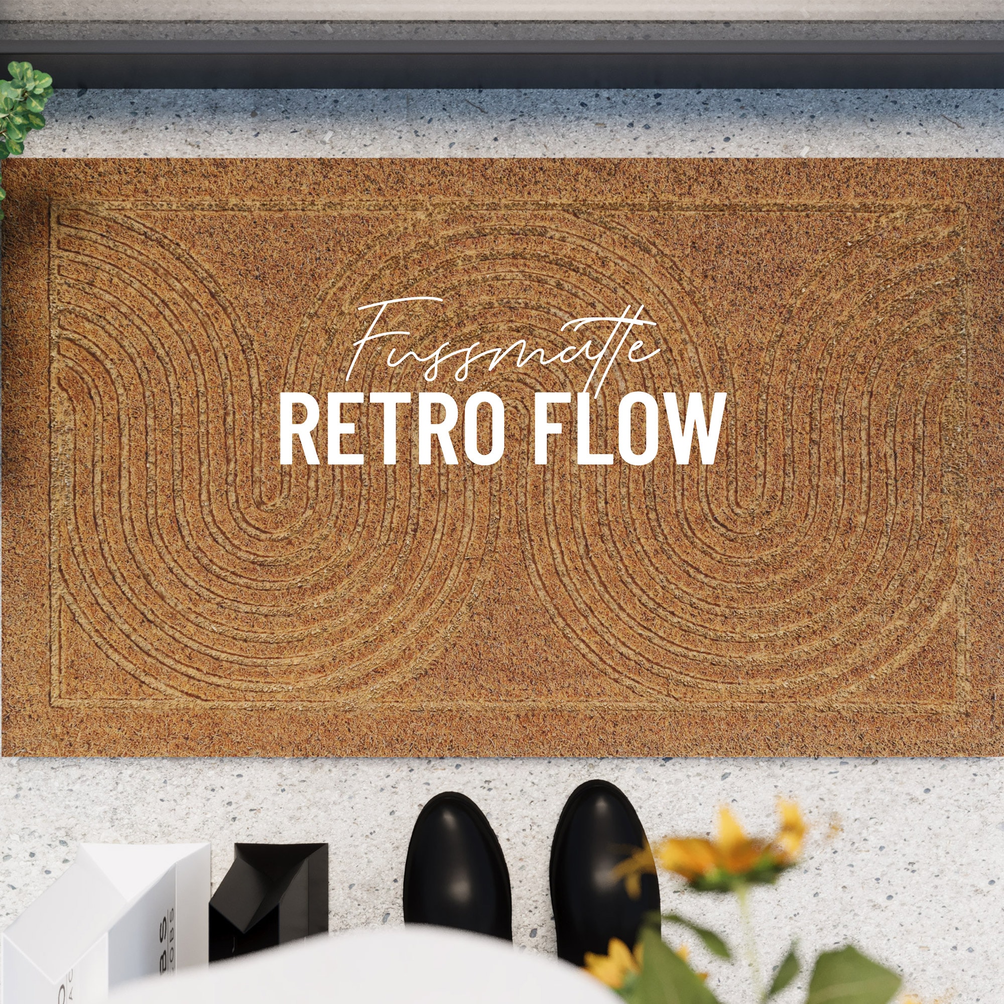 Wecon home Fussmatte »Retro Flow«, rechteckig, 14 mm Höhe, Kokos, pflegeleicht, rutschfest, Retro Design, Schmutzfangmatte