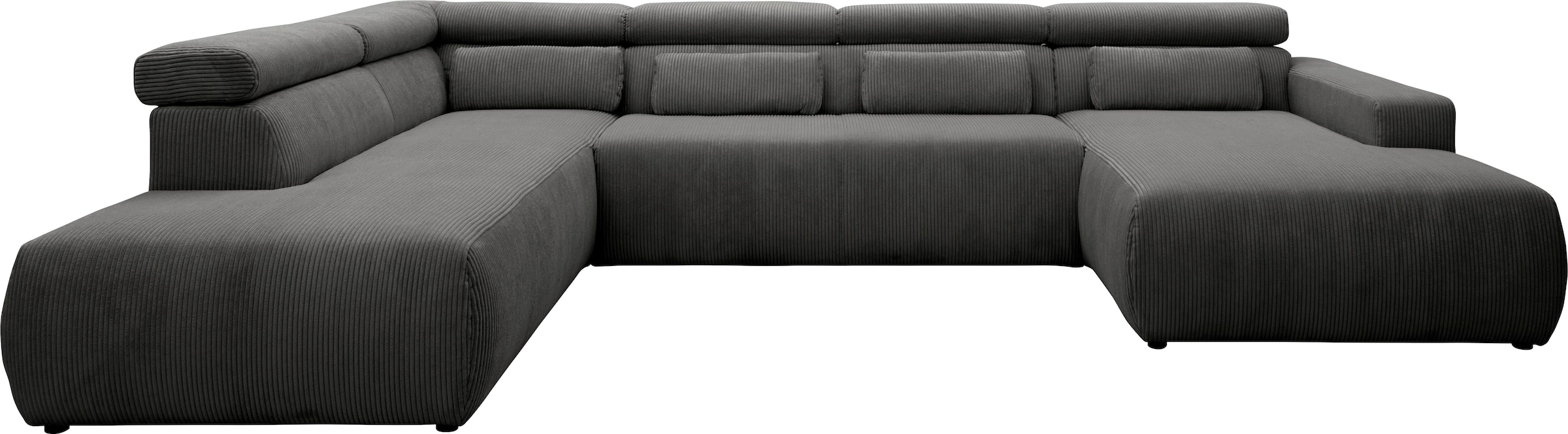 Image of DOMO collection Wohnlandschaft "BRANDON belastbar bis 140 kg/Sitz, 359x228 cm, U-Form" mit Sitztiefenverstellung, Cord, grau
