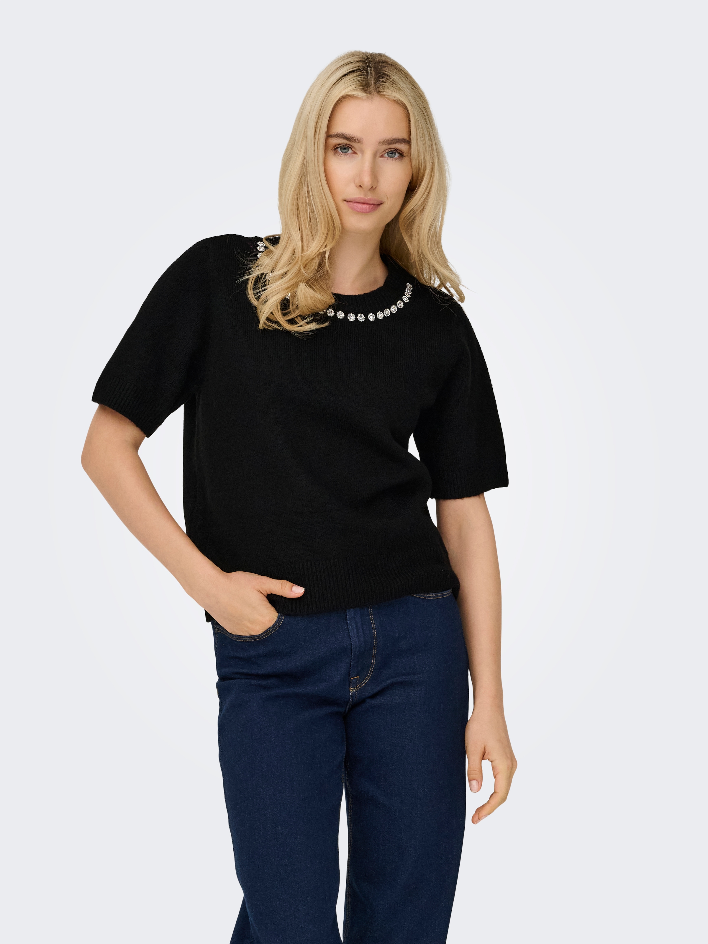 Image of ONLY Kurzarmpullover "ONLABBY LIFE SS BLING TOP O-NECK KNT"