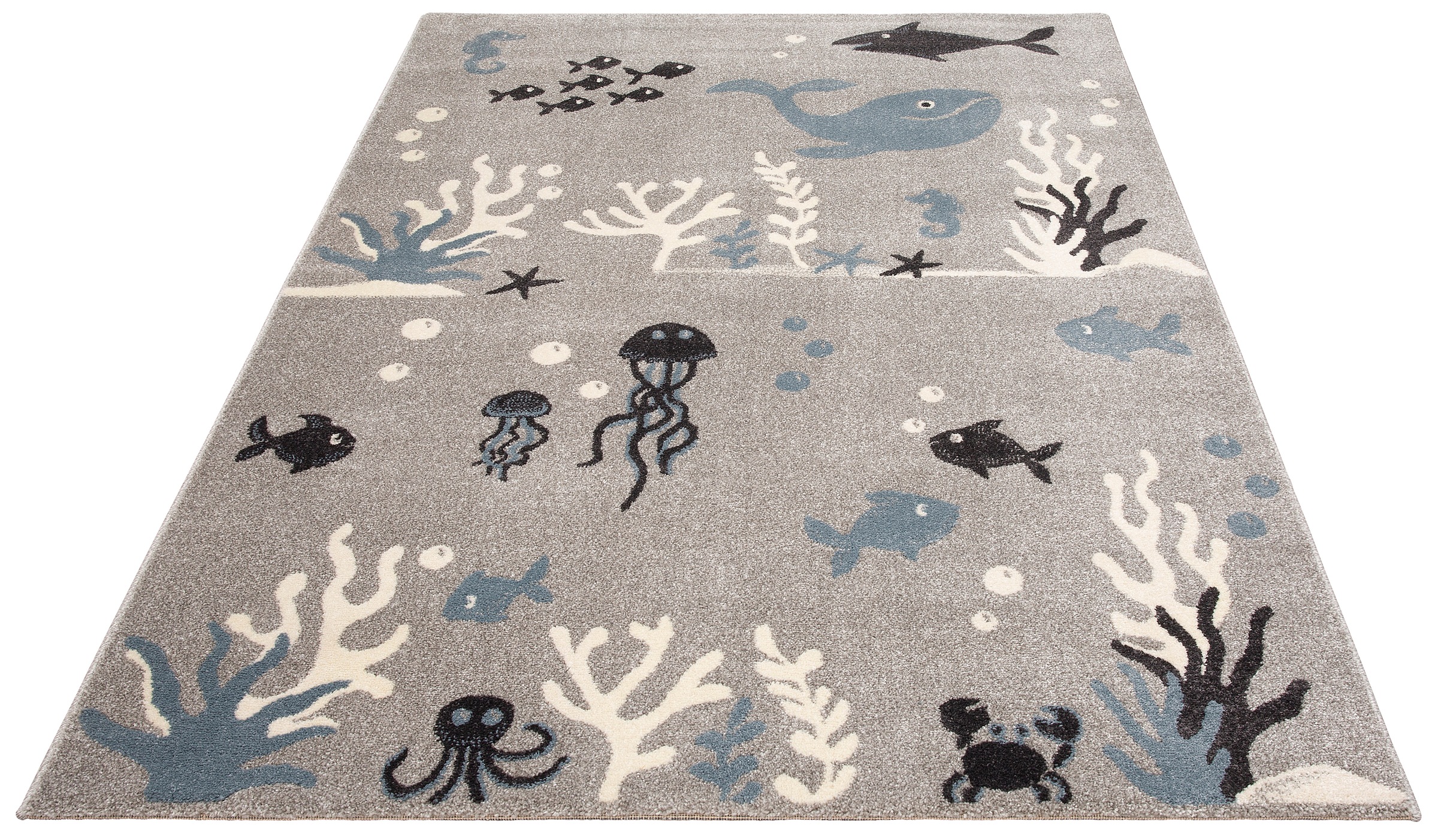 Image of Lüttenhütt Kinderteppich »Unterwasserwelt«, rechteckig, 14 mm Höhe, Kurzflor-Teppich, weiche Haptik, Meerestiere, Qualle, Wal, Fisch, ideale Teppiche fürs Kinderzimmer bei Ackermann Versand Schweiz