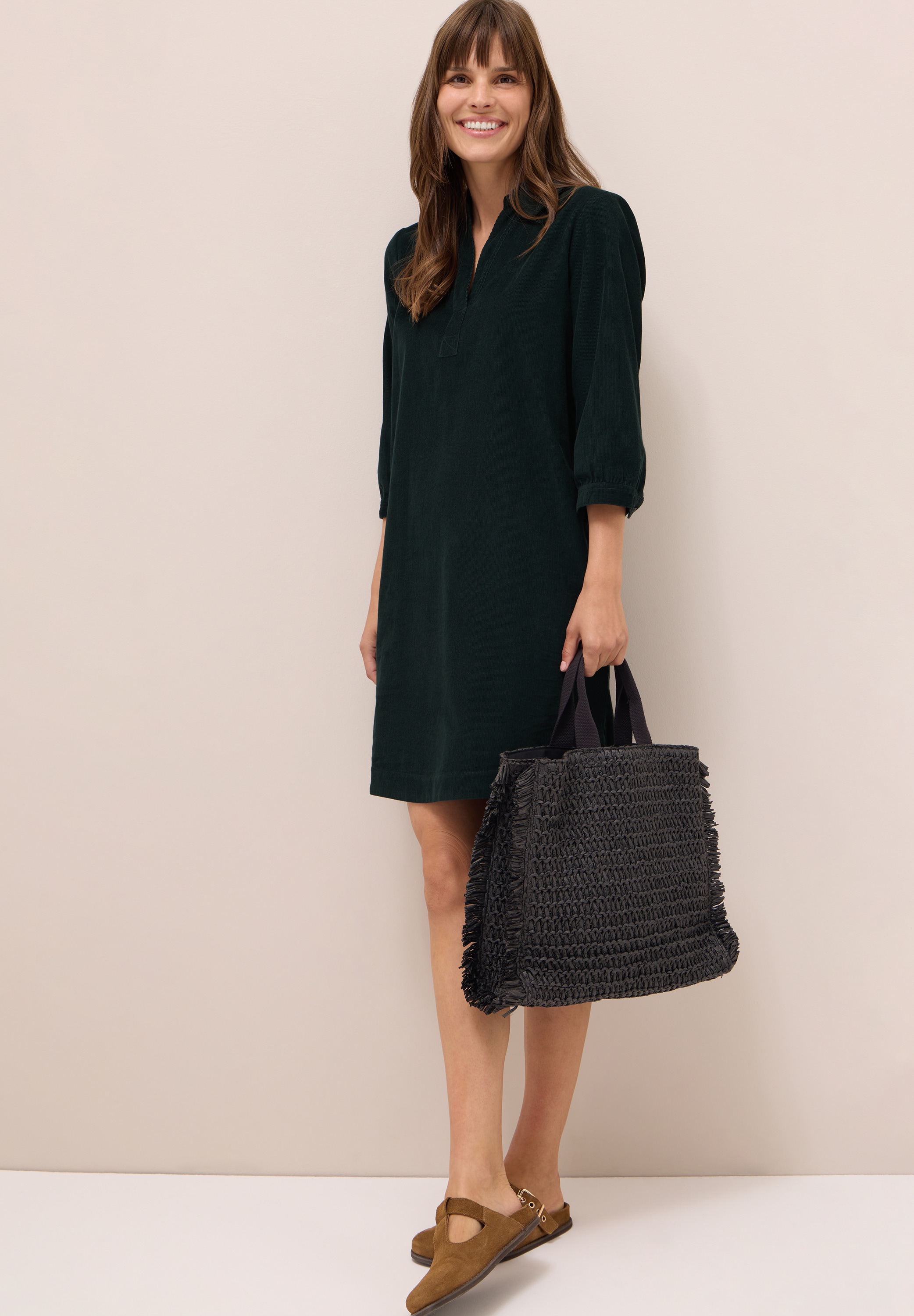 Cecil Cordkleid, aus reiner Baumwolle, Split Neck