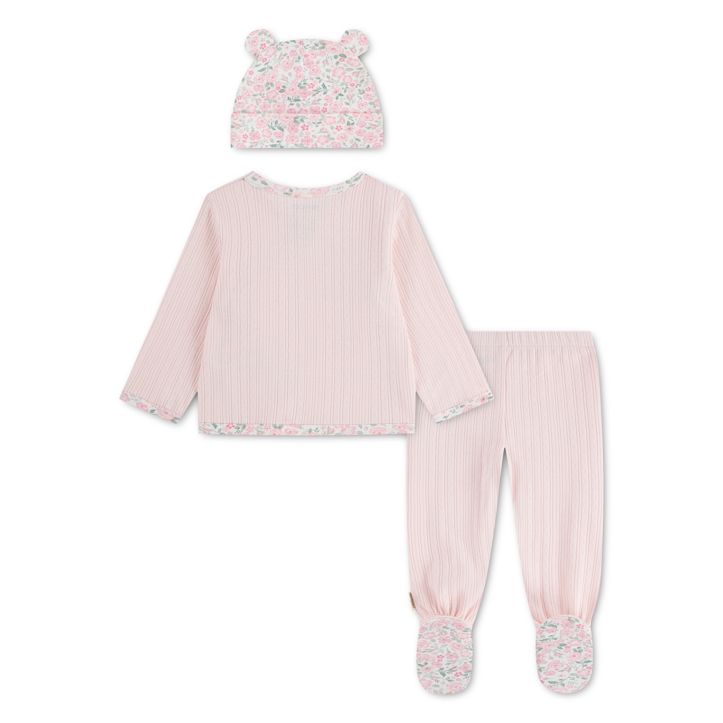 HUGGIES babywear Shirt, Hose, Jacke & Mütze »HUGG FOOTED PANT SET + ATTACHM« Set, 3 Mütze-Hose mit Füssen/Jacke mit floralem Muster / für Girls