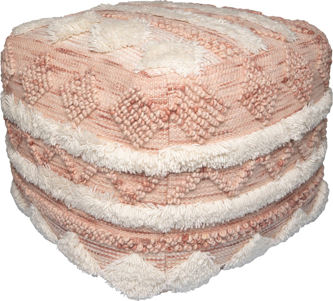 Image of Kayoom Pouf "Bohist 225 50cm x 50cm, Strukturen mit Fransen und Quasten" 1 Stk. tlg. handgefertigt, Unikat, sehr gut kombinierbar, vielfältig im Einsatz