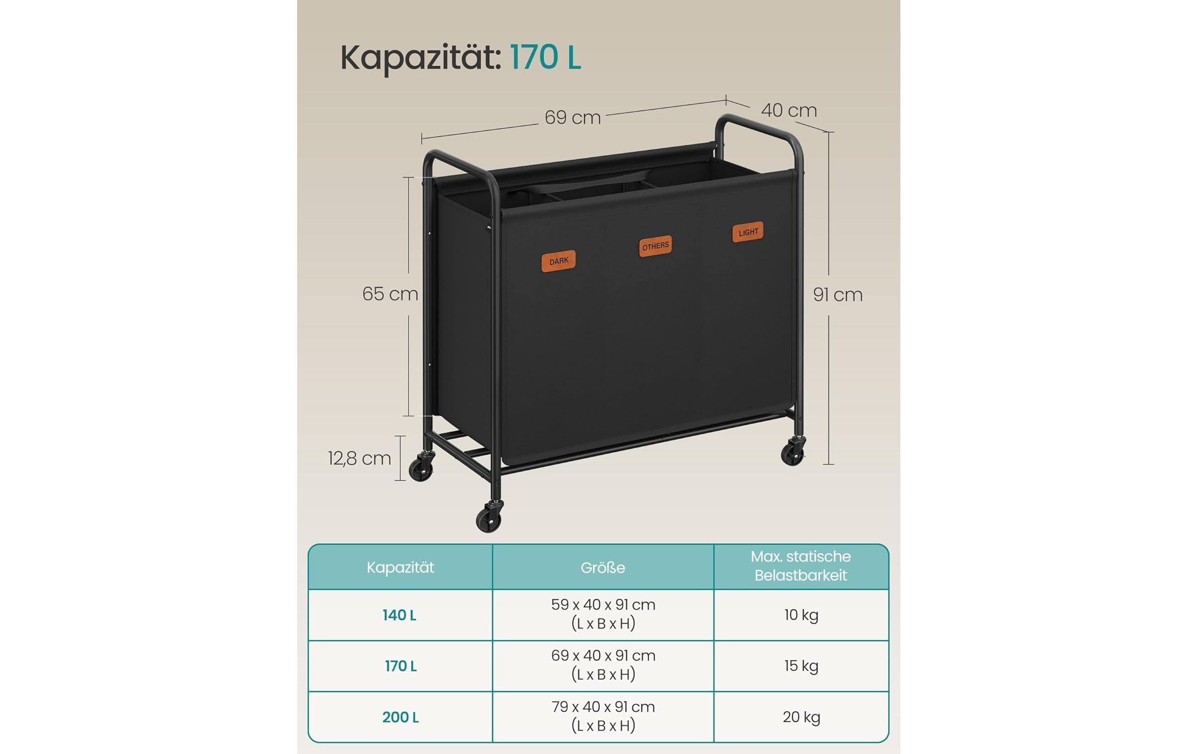 SONGMICS Wäschekorb »mit 3 Fächern 170 l«
