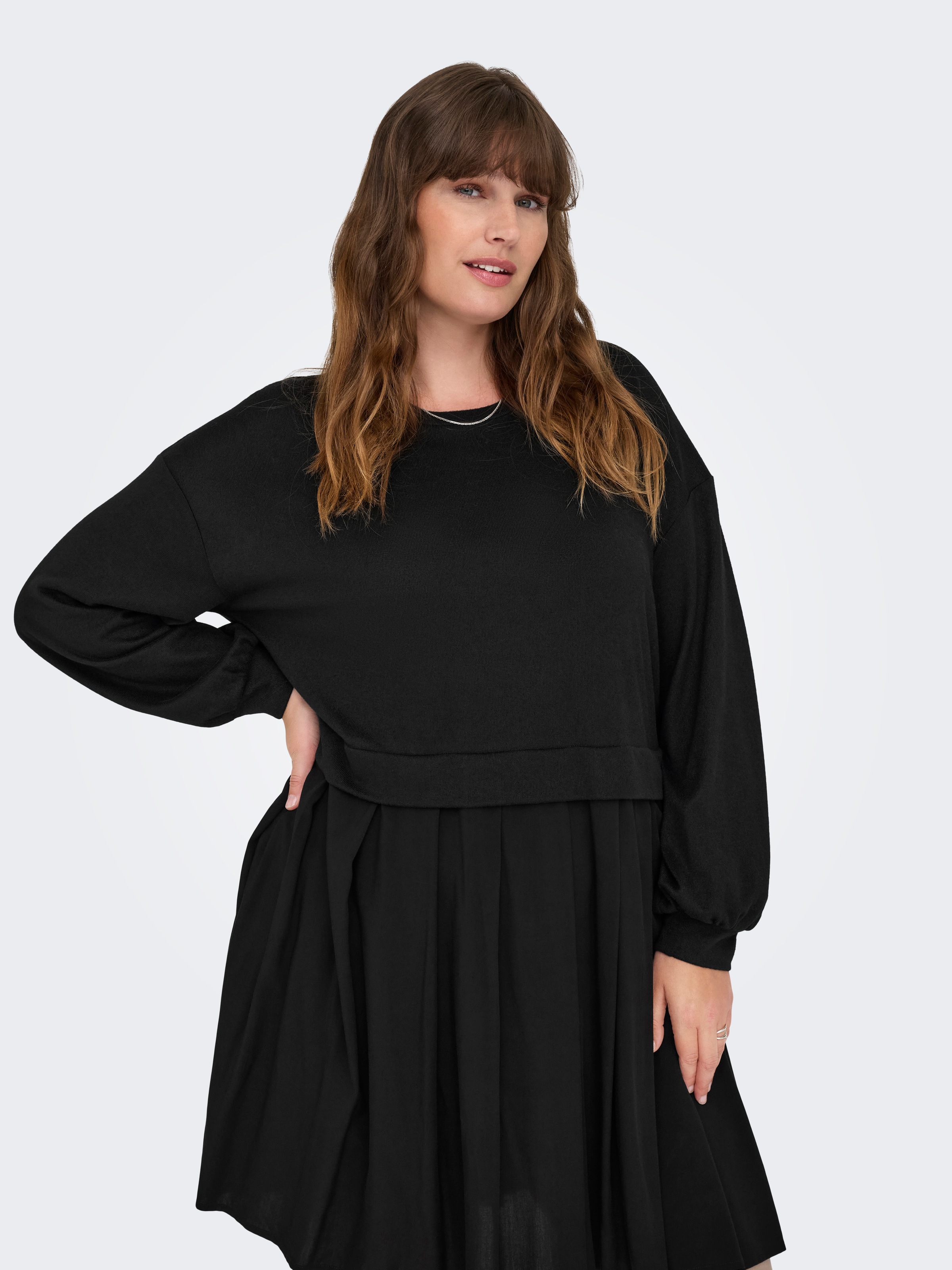 Image of ONLY CARMAKOMA Jerseykleid "CARUMA ALBA L/S MIX KNEE DRESS JRS" Sommerkleid