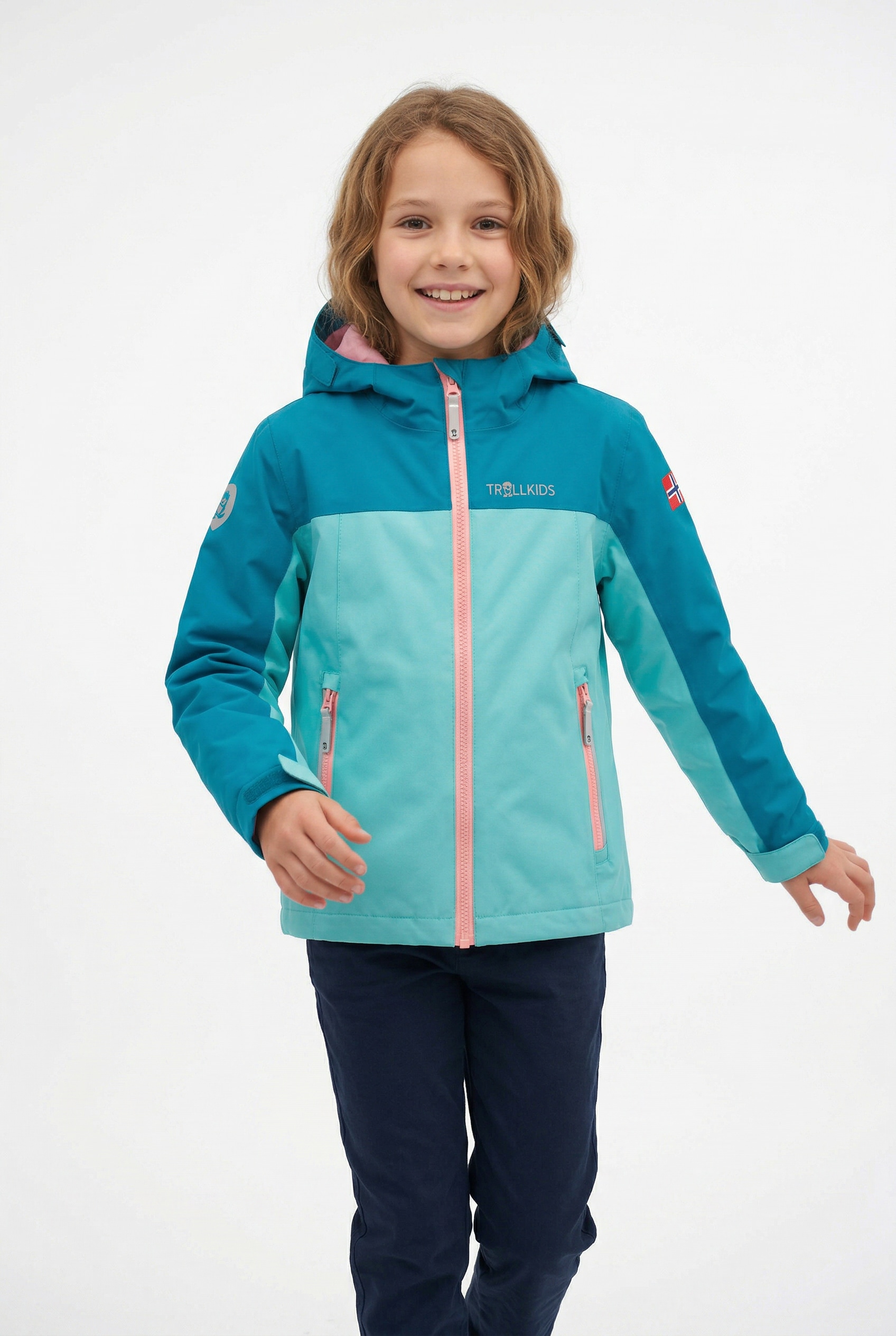 Image of TROLLKIDS Regenjacke "Kids Telemark Jacket" mit angeschnittener, verstellbarer Kapuze, wasserdicht, winddicht