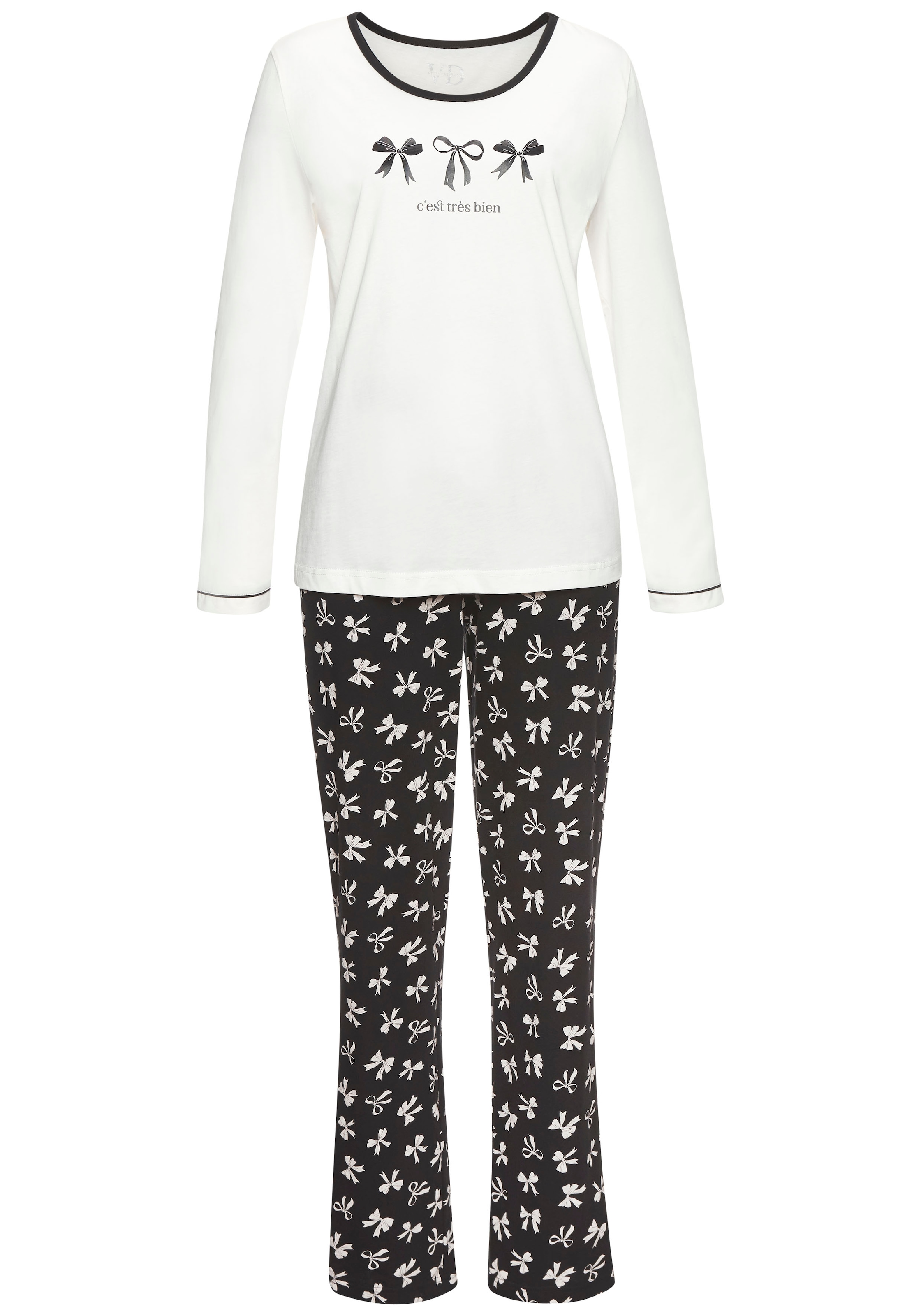 Vivance Dreams Pyjama Set, 2 Stk. tlg., Mit süssem Schleifenmuster