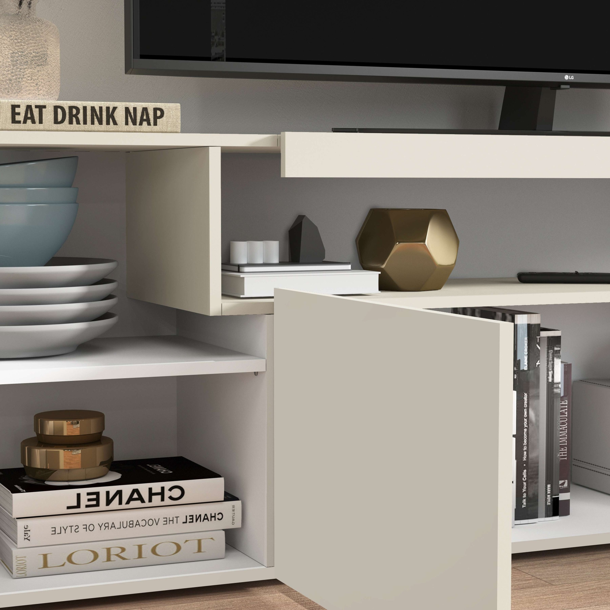 GOODproduct Table basse »REAL,Lowboard,TV-Kommode,TV-Möbel,TV-Bank« 1 cuis tlg. Avec 4 portes, dont 2 arrondies formant une niche ovale ouverte