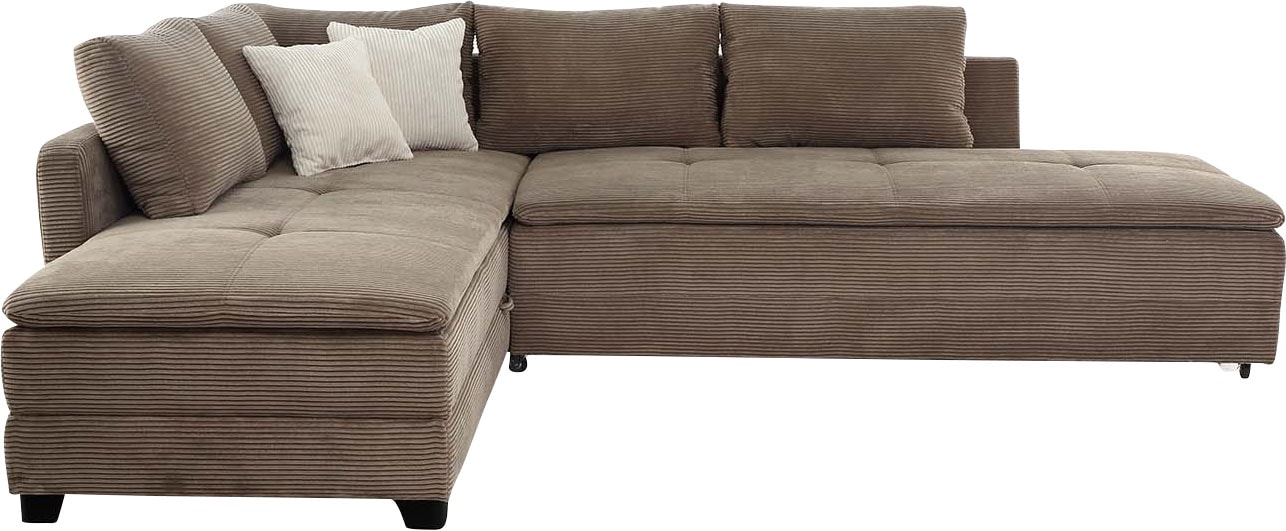 Jockenhöfer Gruppe Ecksofa »Madrid L-Form, B: 306 cm, Liegefl. 180x200 cm, Dauerschläfer« mit Bettfuntkion, Bettkasten, Topper & Regal, Boxspringbettaufbau