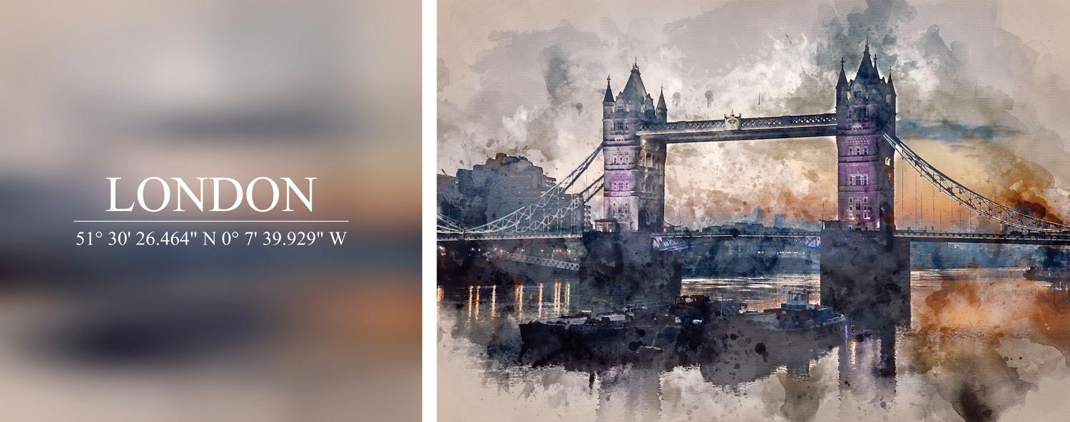 Image of queence Leinwandbild "London" Elemente der Architektur Kunst London Schriftzug Schriftzüge Sprüche Sprüche & Texte Set, Premium-Leinwandstoff, Handarbeit aus Deutschland, Spruch, 2er Set