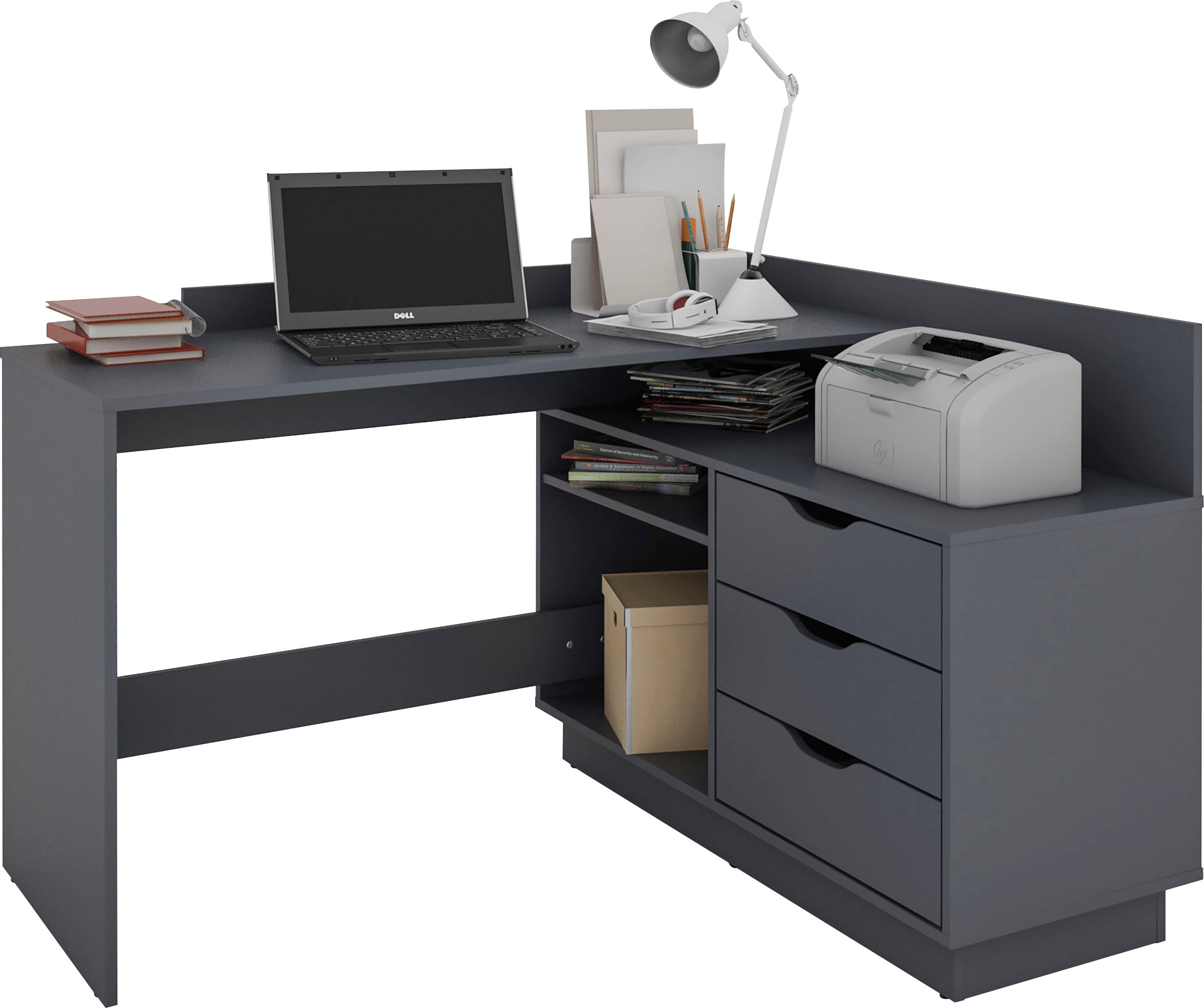 byLIVING Eckschreibtisch »Bern«, mit viel Stauraum, Breite 129 cm, rechts oder links montierbar