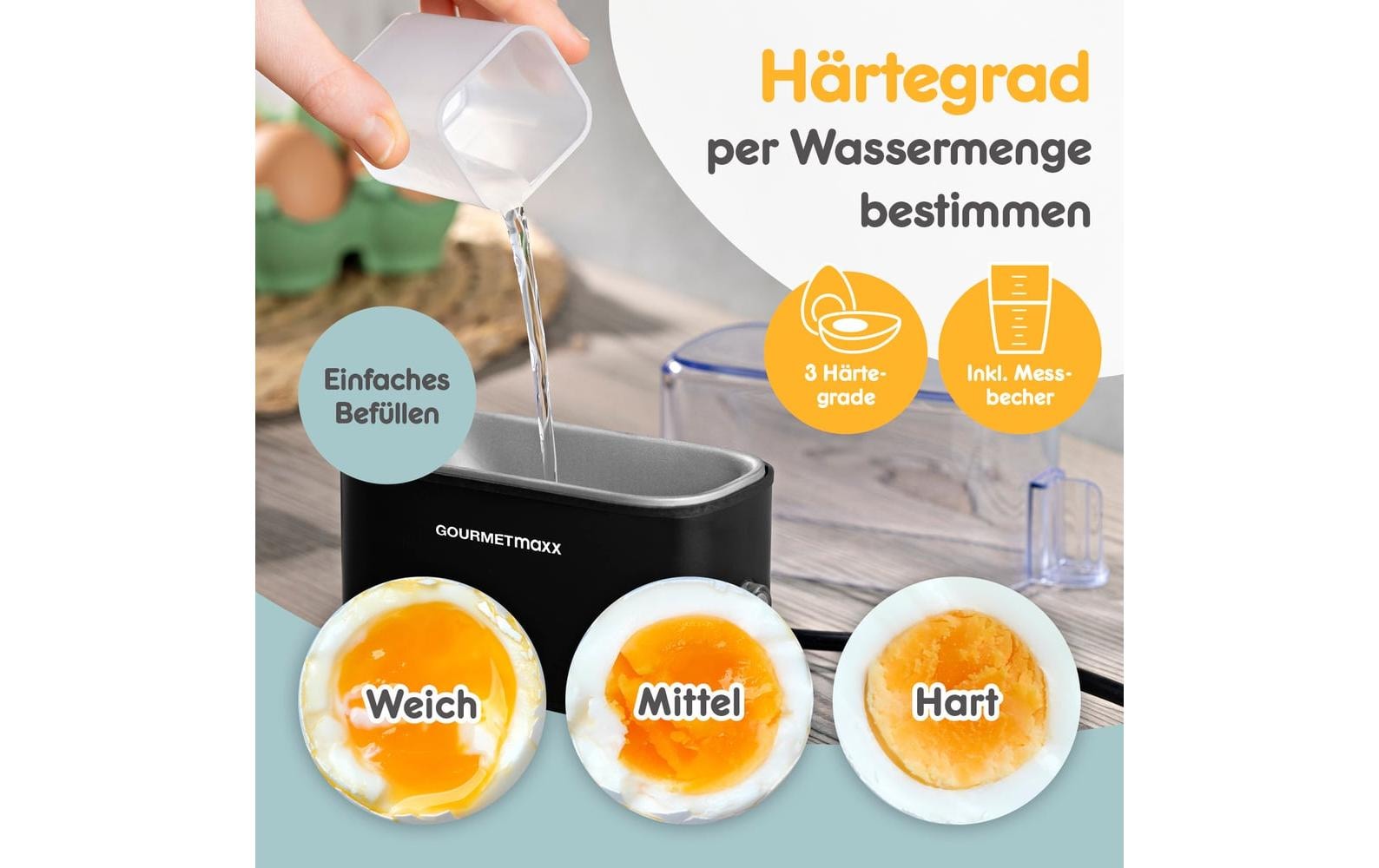 GOURMETmaxx Cuiseur d'œufs »Kompakt 2.0 250 W« für 2 cuis Eier 250 W Kompakter Design-Eierkocher für zwei Frühstückseier