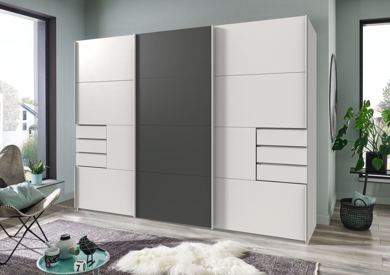 Wimex Schwebetürenschrank »Saigon, mit kompletter Innenausstattung, Made in Germany«, Kleiderschrank 3-türig, 270cm breit, mit 6 praktischen Aussenschubladen