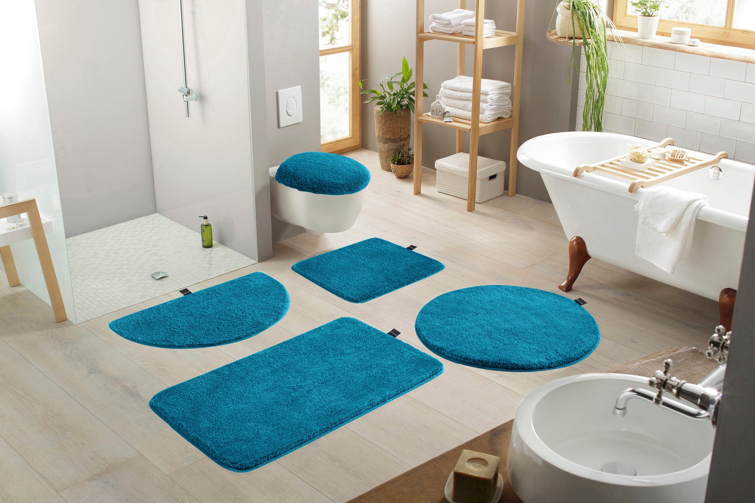 Bruno Banani Badematte »Lana, Badvorleger, Badezimmer Teppich«, rutschhemmend beschichtet, fussbodenheizungsgeeignet-schnell trocknend-strapazierfähig, Badteppich, Badematten, unifarben, auch als 3 teiliges Set & rund