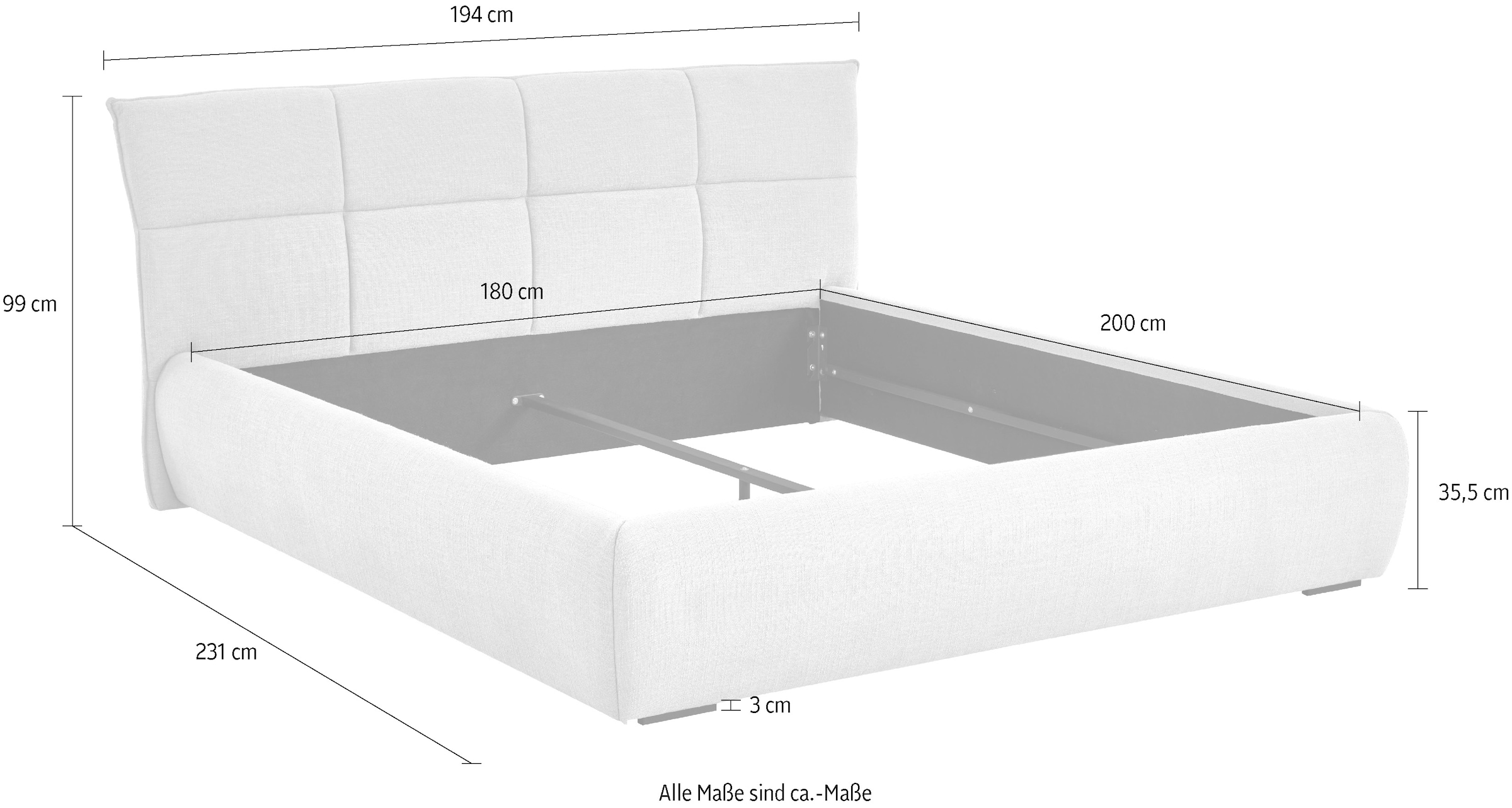 ATLANTIC home collection Polsterbett Polsterbett, Bezug mit Bouclé Charakter