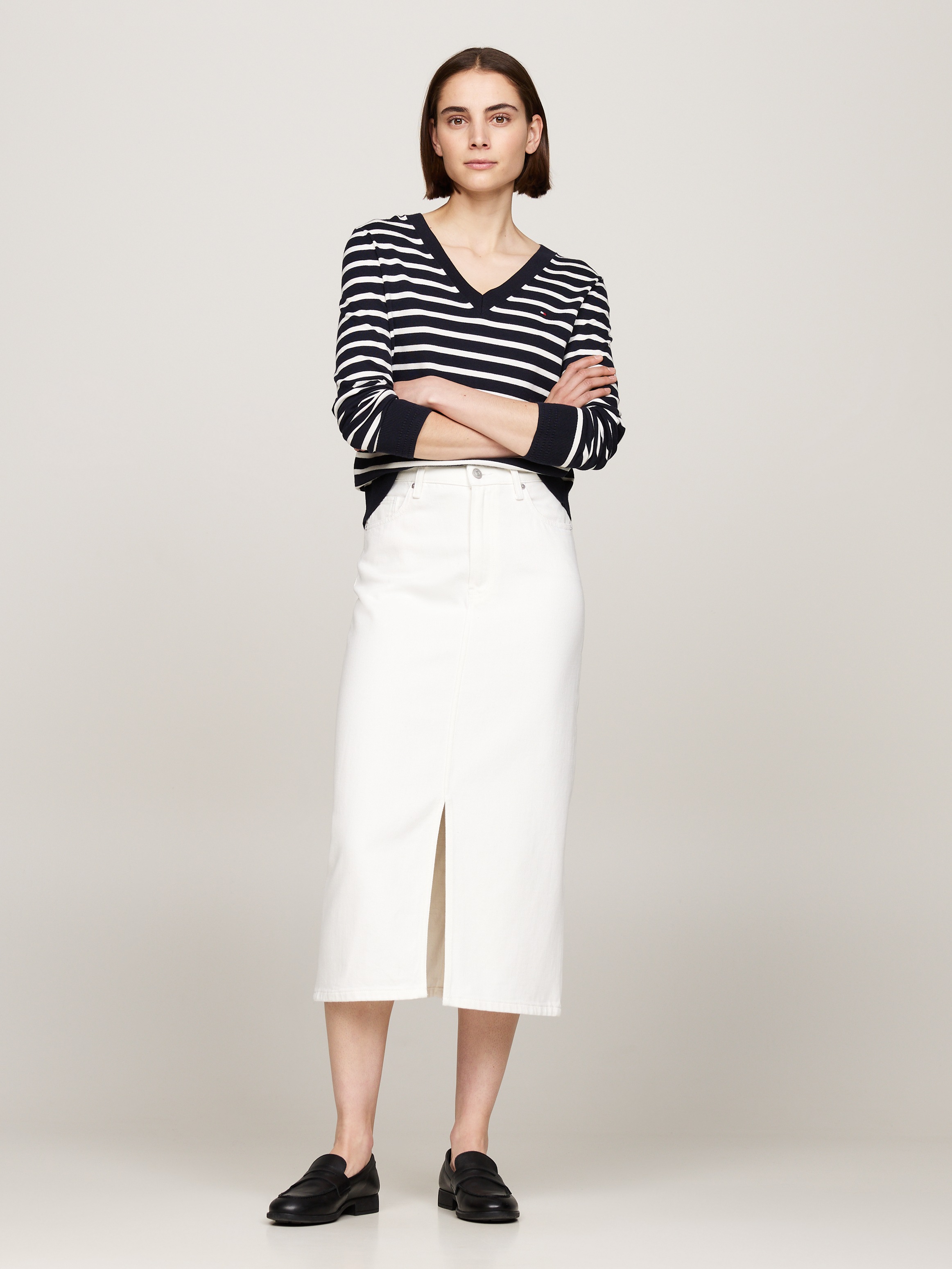 Tommy Hilfiger V-Ausschnitt-Pullover »CO JERSEY STITCH V-NK SWEATER mit V-Ausschnitt und Ripp«, unifarben, casual, regular fit, Baumwollmix, V-Ausschnitt