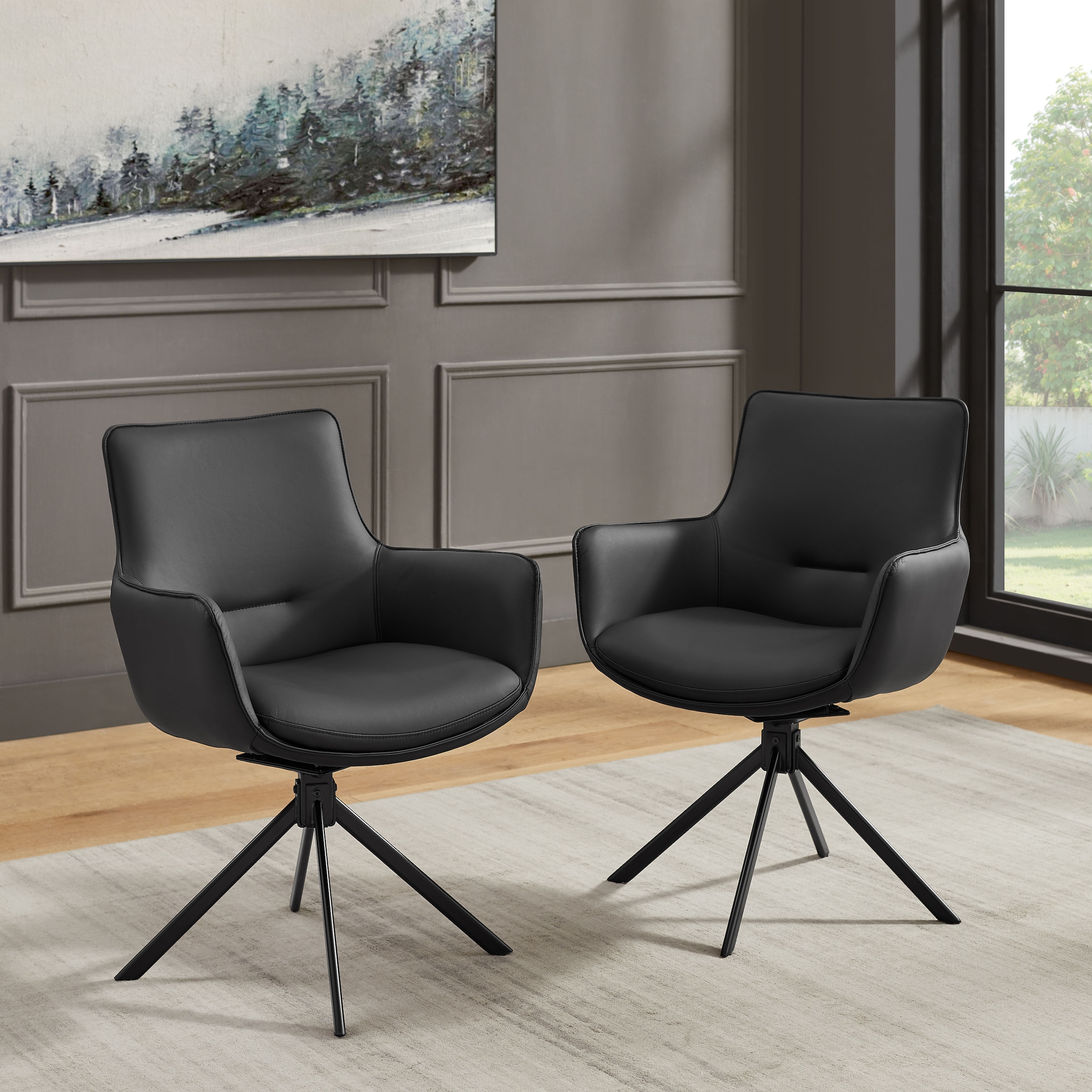 GOODproduct Drehstuhl (Set) 2 Stk.Naturleder Bezug, 360° drehbares Gestell aus Eisen