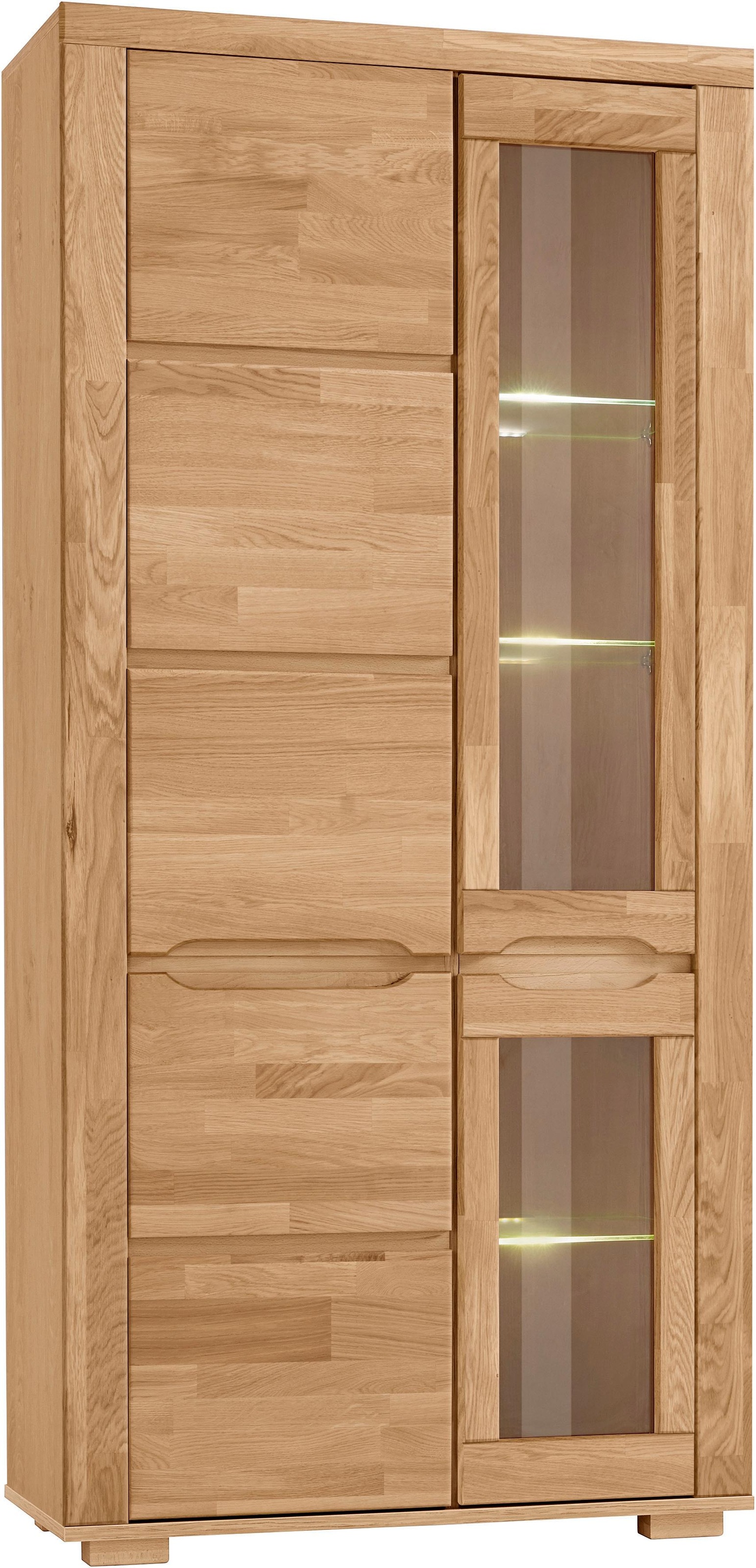 Image of GOODproduct Vitrine "DENIS70, Wohnzimmer, viel Stauraum, verstellbaren Einlegeböden, geölt" B/T/H:90/40/190cm, Front Eiche massivholz,geölt, 10 Fächer, Grifflos