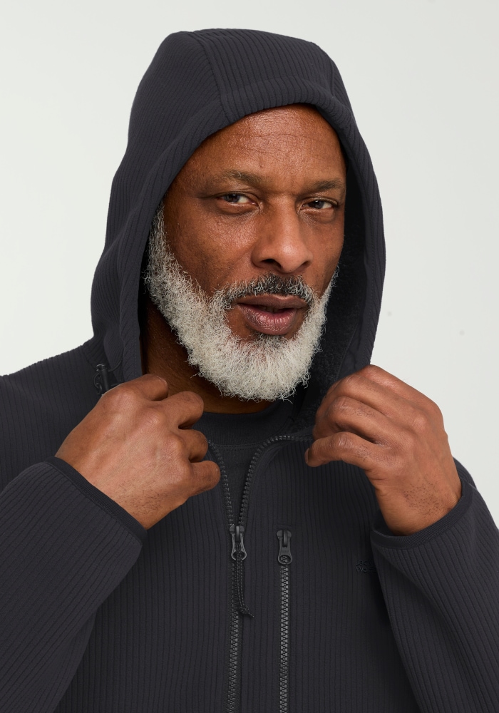 Jack Wolfskin Veste polaire »LAKE RIDGE HOODED JKT M« avec capuche coupe-vent, col montant