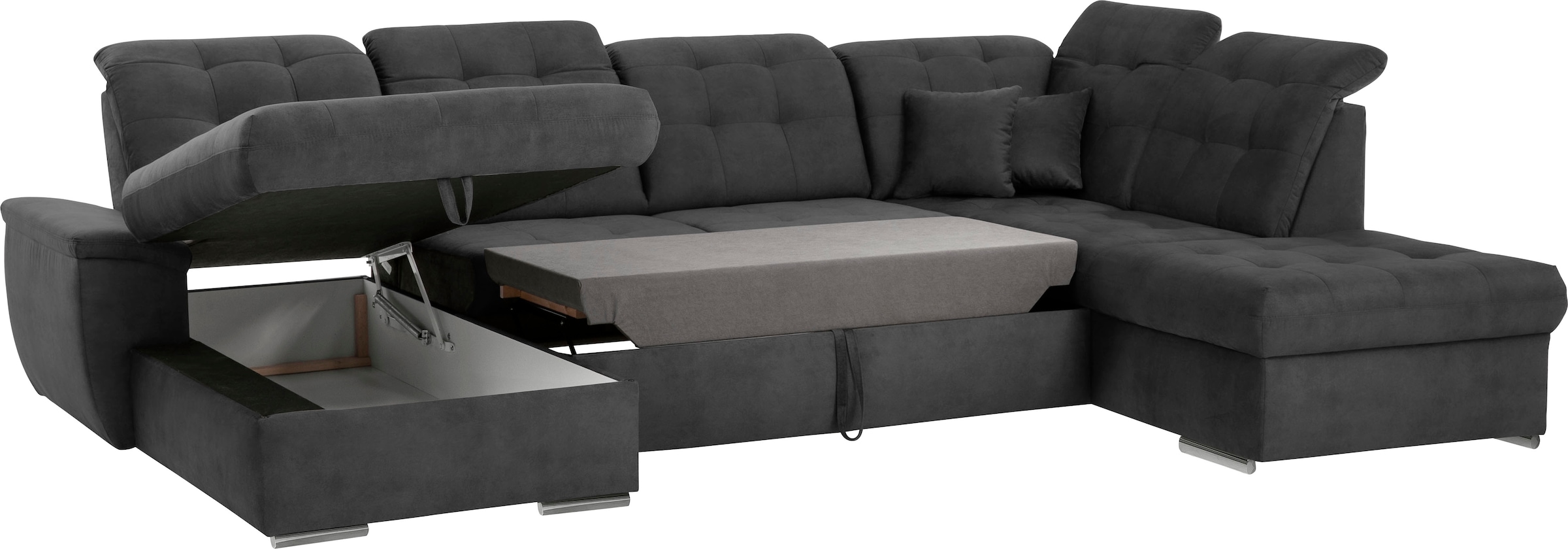 exxpo - sofa fashion Wohnlandschaft »Durango, aufwendige Sitz- und Rückenverarbeitung, bequem, U-Form«, inkl. Kopfteilverstellung, wahlweise mit Bettfunktion und Bettkasten