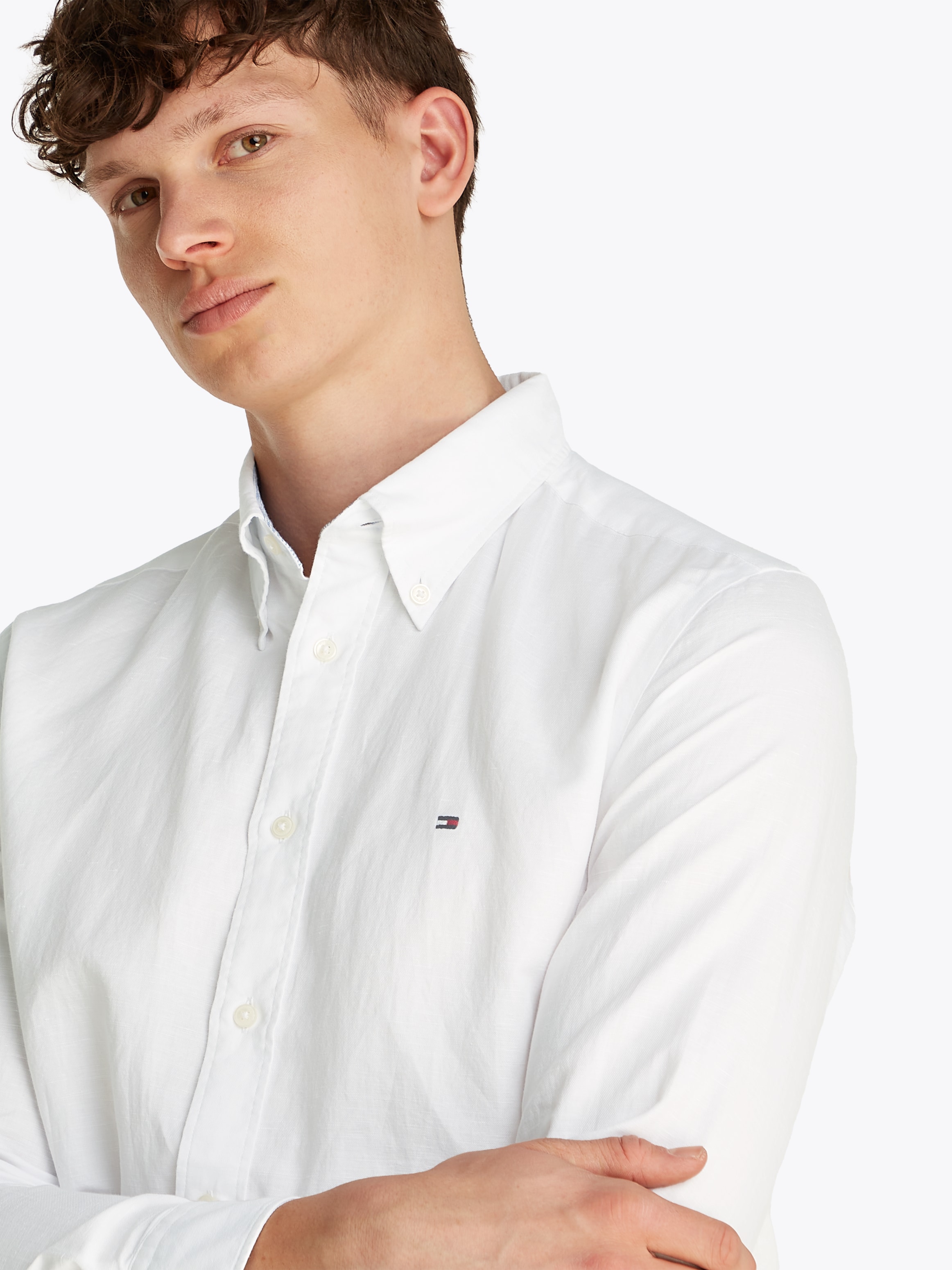 Tommy Hilfiger Langarmhemd »LINEN BLEND SOLID RF SHIRT«, mit Button-down-Kragen