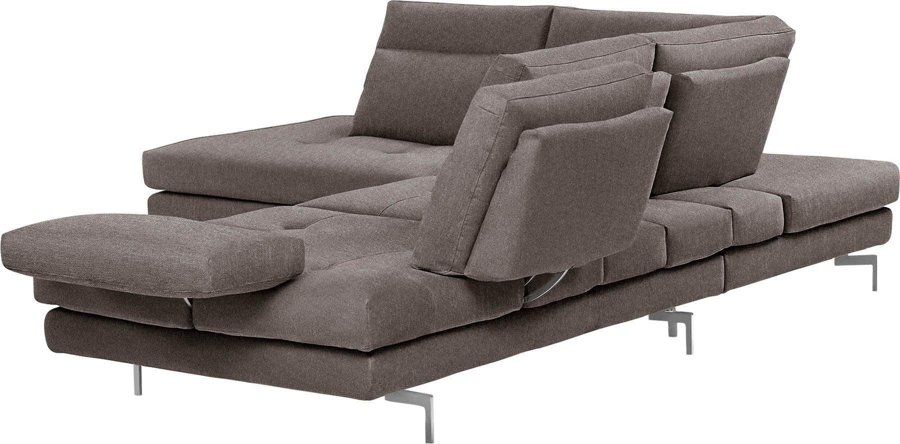 CALIA ITALIA Ecksofa »Toby Wing, L-Form, Multifunktionssofa, bequem und edel«, Sitztiefenverstellung und Armteilfunktion, Füsse chrom glänzend
