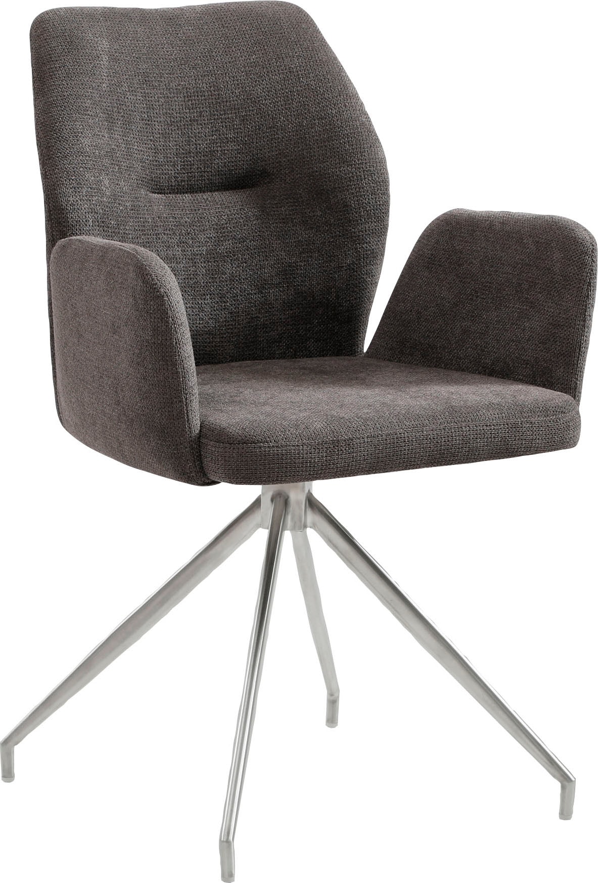 SalesFever Chaise de salle à manger »Taormina Armlehnstuhl mit silbernem Edelstahlgestell« () 1 cuisEsszimmersessel, 180° Drehfunktion, Gestell aus rostfreiem Edelstahl