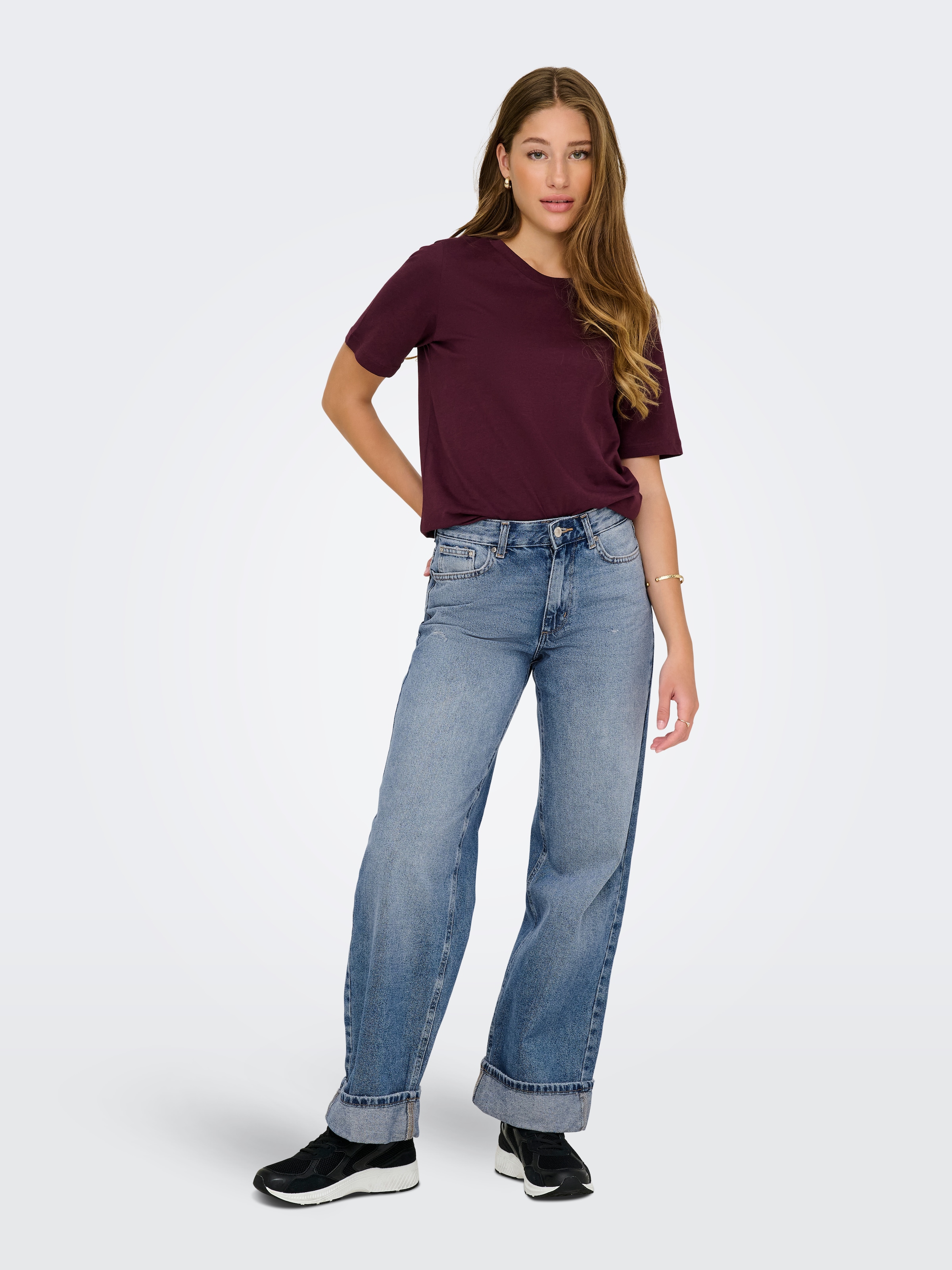 ONLY Jeans large »ONLELLA MW WIDE FOLD UP DNM TAI519 NOOS« coton, coupe large