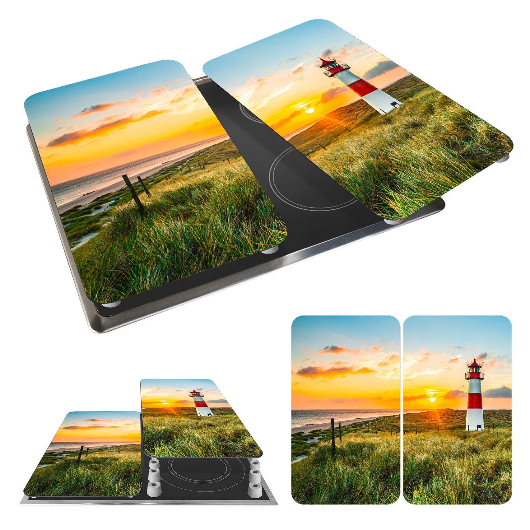 WENKO Herd-Abdeckplatte »Universal Modell Leuchtturm«, (Set, 2 tlg.), Herdabdeckung für alle Herdarten, kratzfest, mit rutschfesten Füssen