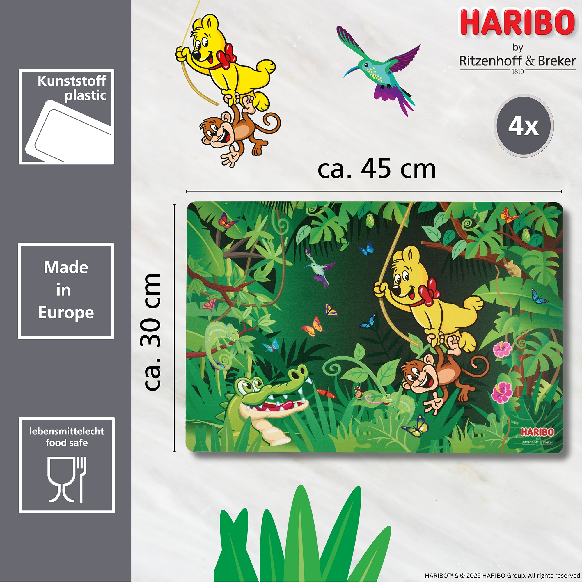 Ritzenhoff & Breker Platzset »HARIBO Jungle, 4-teilig, 45 x 30 cm« rutschfest und abwischbar
