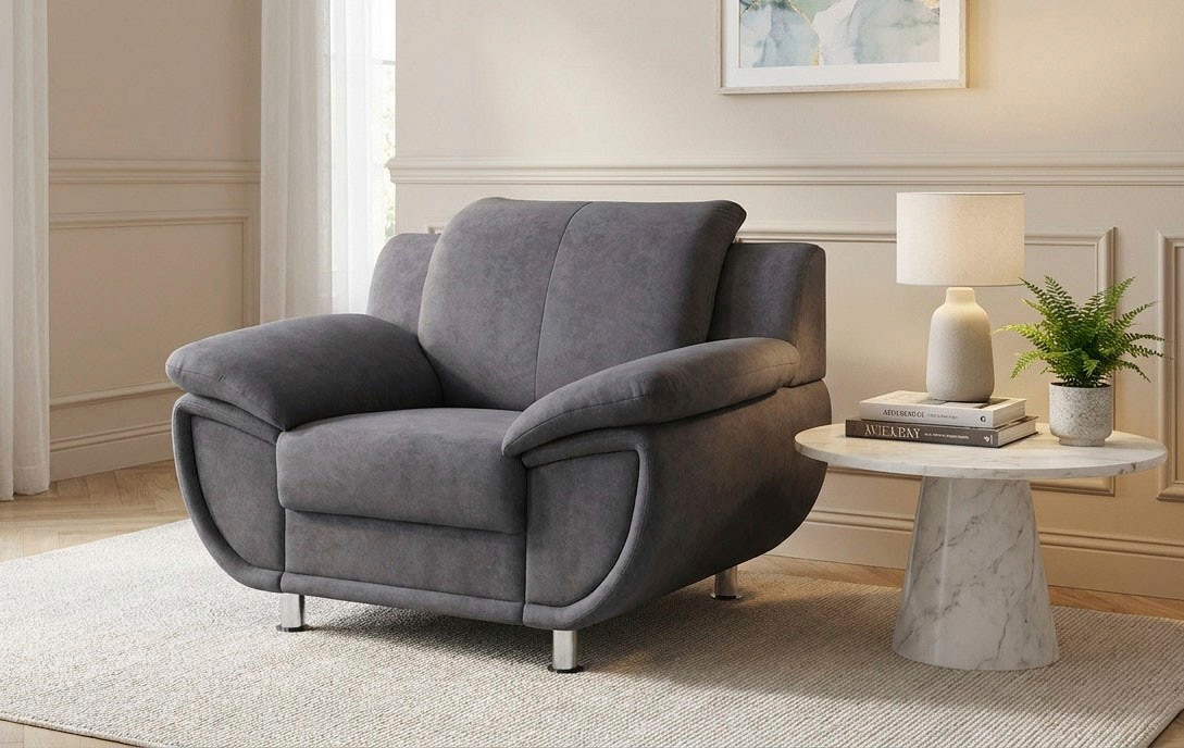 TRENDMANUFAKTUR Sessel »Rondo, Breite 121 cm, breite Armlehnen, Füsse chromfarben« Big-Sessel wahlweise mit Federkern, bequem