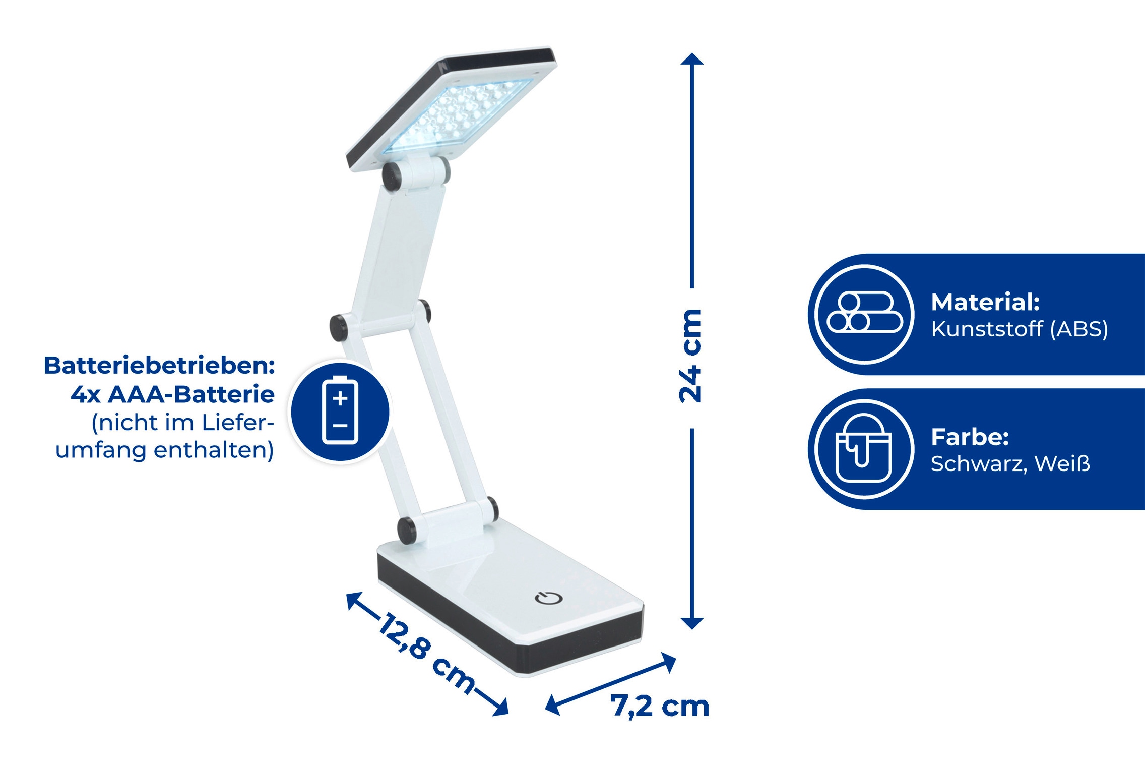 Maximex LED Schreibtischlampe »faltbar« LED-Modul 1 Stk. Neutralweiss LED Lampe, stufenlos verstellbar, USB-Port oder Batteriebetrieb