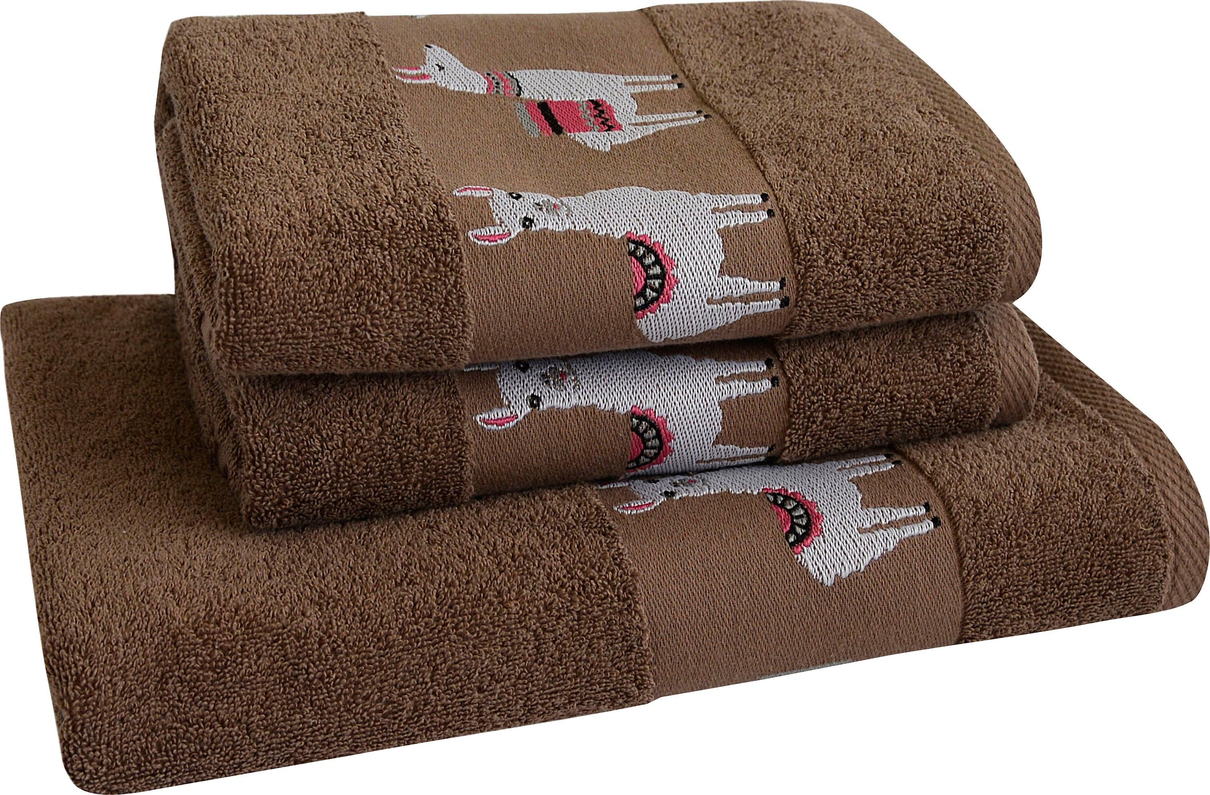 Image of Dyckhoff Handtuch Set "Lama" 3 Stk. Walkfrottier mit Lamabordüre; 2 Handtücher (50x100cm), 1 Duschtuch (70x140cm)