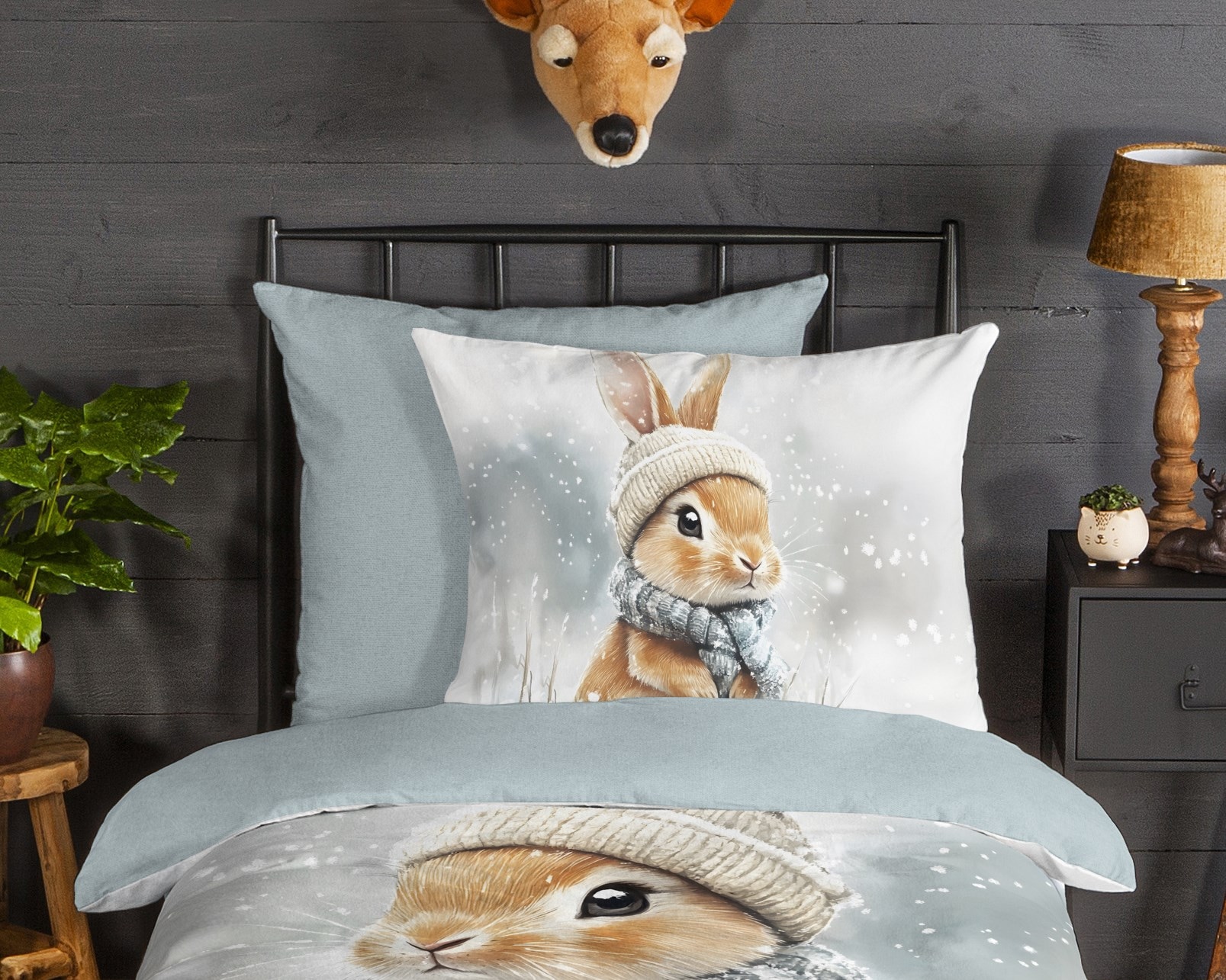 good morning Linge de lit pour enfants »Idun« 2 cuis tlg. Flanell Biber, 135x200, Warm, Reissverschluss, Wende, Kind, Hase