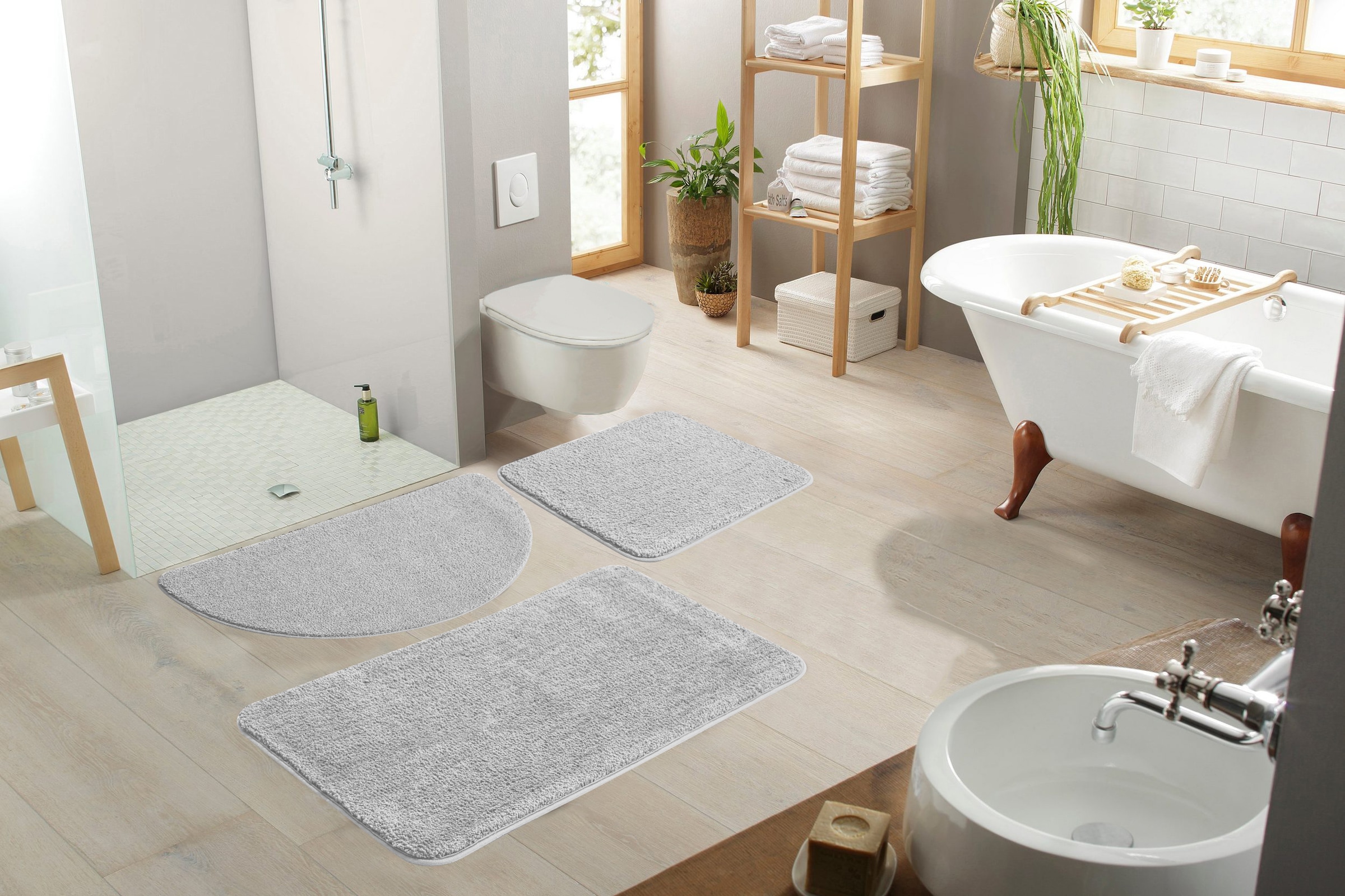 my home Badematte »Regona, Badteppich, Badvorleger, Badezimmer Teppich«, rutschhemmend beschichtet, fussbodenheizungsgeeignet-schnell trocknend-strapazierfähig, Uni Farben, besonders weich, als rechteckig und halbrund erhältlich