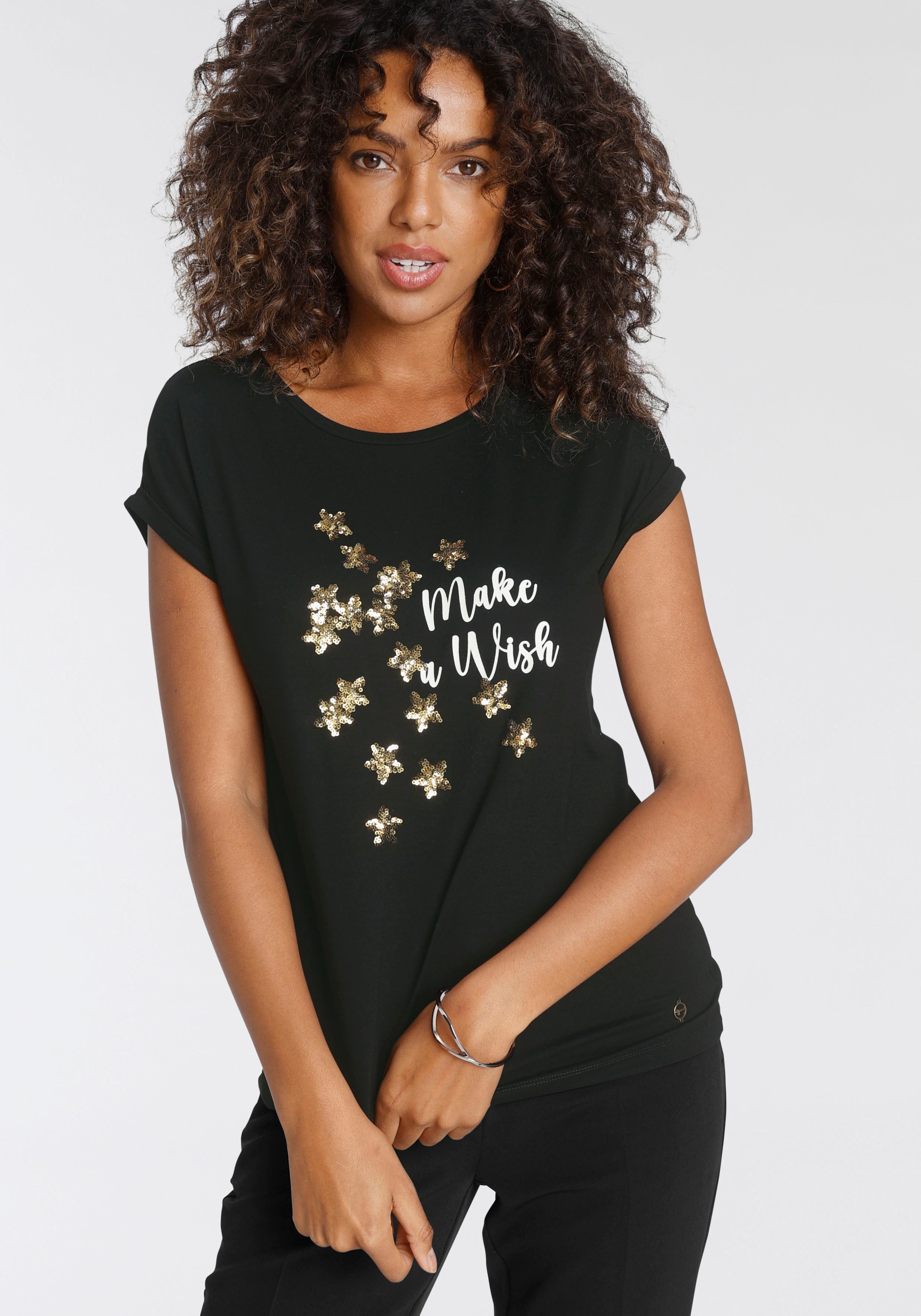 Image of Tamaris Rundhalsshirt, mit Pailletten Applikation bei Ackermann Versand Schweiz
